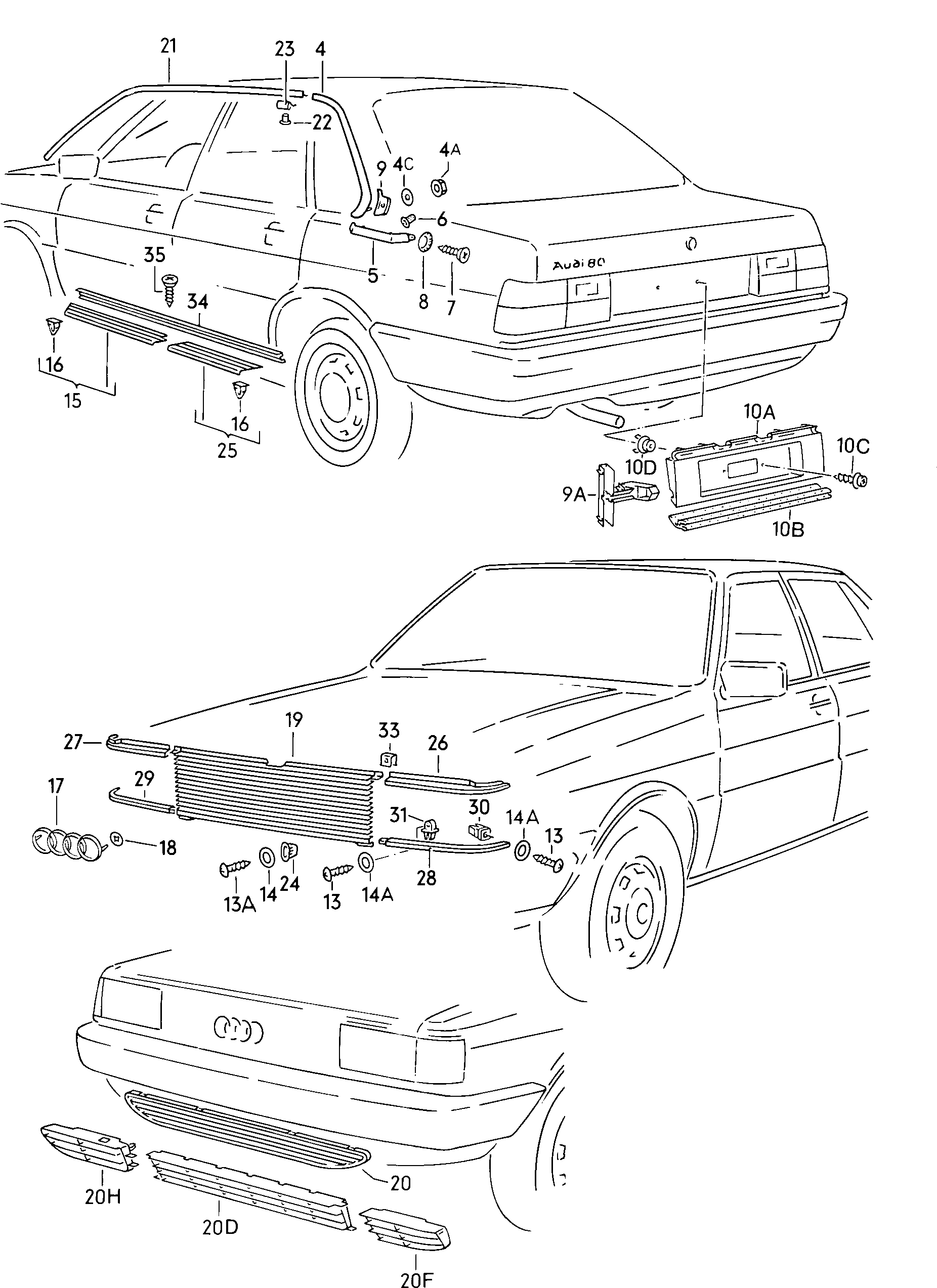 Схема ЕТКА Audi Надпись для панели приборов (Кузов) для Audi Audi  80/90/Avant 1985 (Европа)