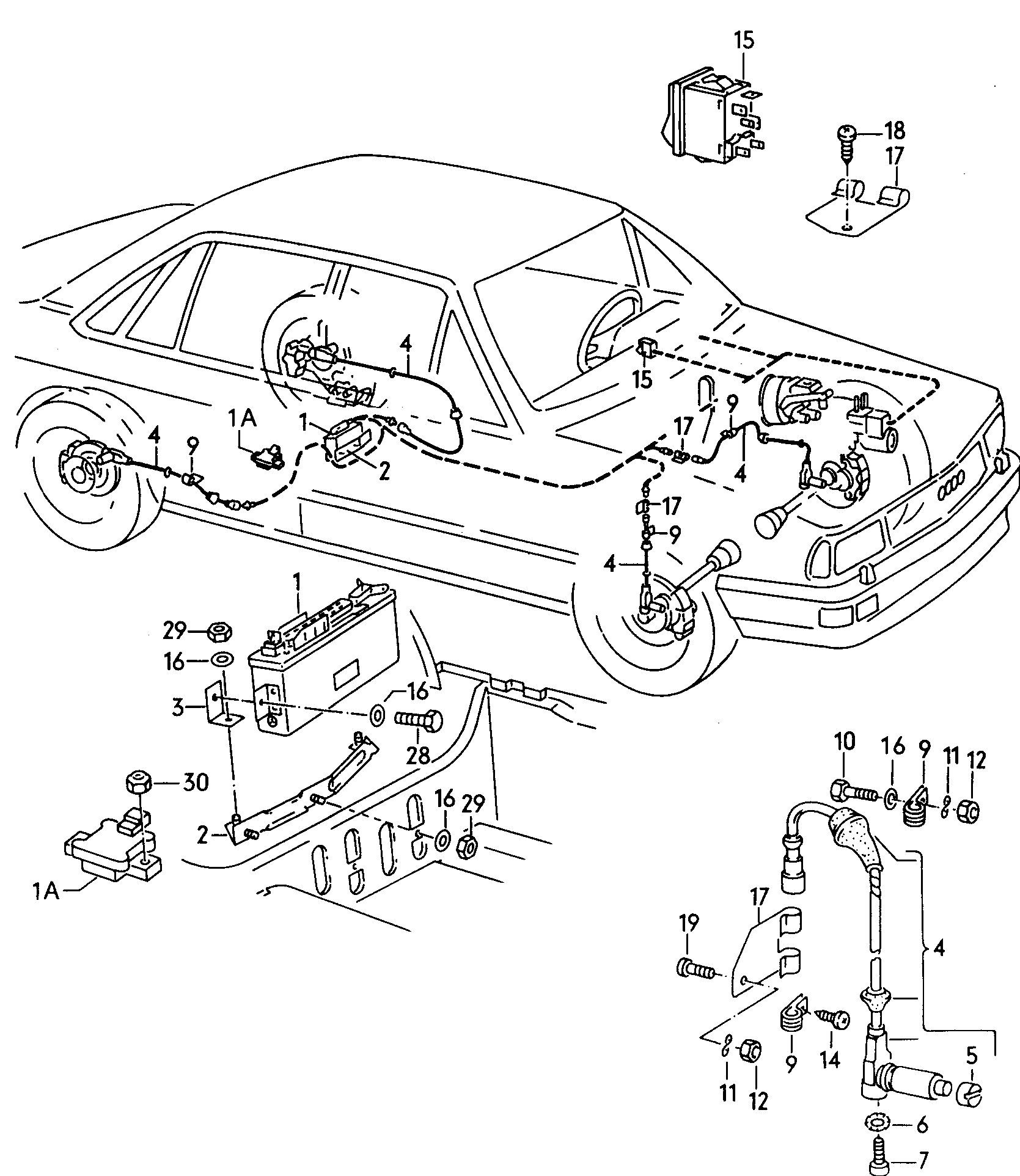 Схема ЕТКА Audi Блок управления ABS;Датчик числа оборотов  (Электрооборудование) для Audi Audi 100 quattro 1991 (США)