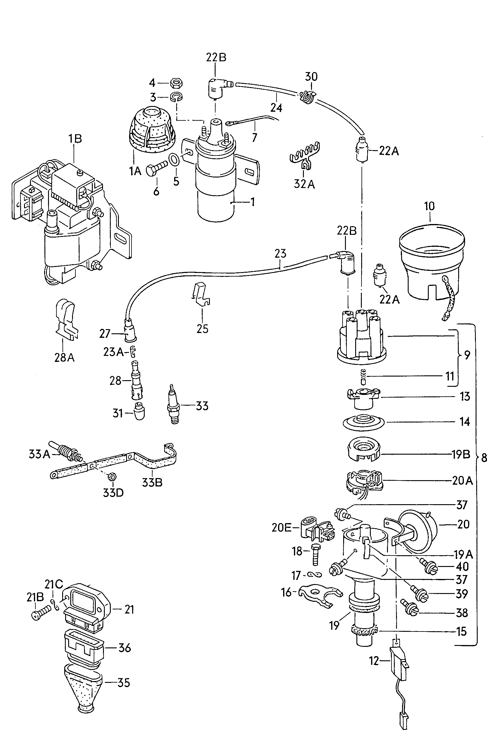 Коммутатор зажигания для AUDI 80 (B2, B3, B4)