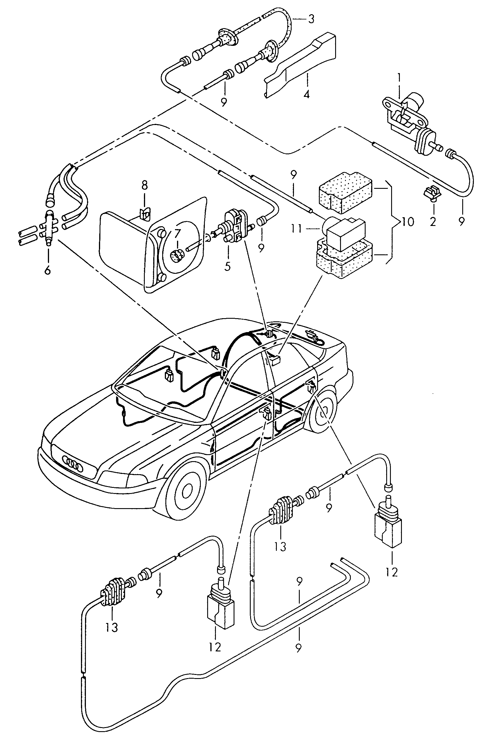 Схема ЕТКА Audi Центральный замок (Кузов) для Audi Audi A4/S4/Avant/qu.  1996 (Аргентина)