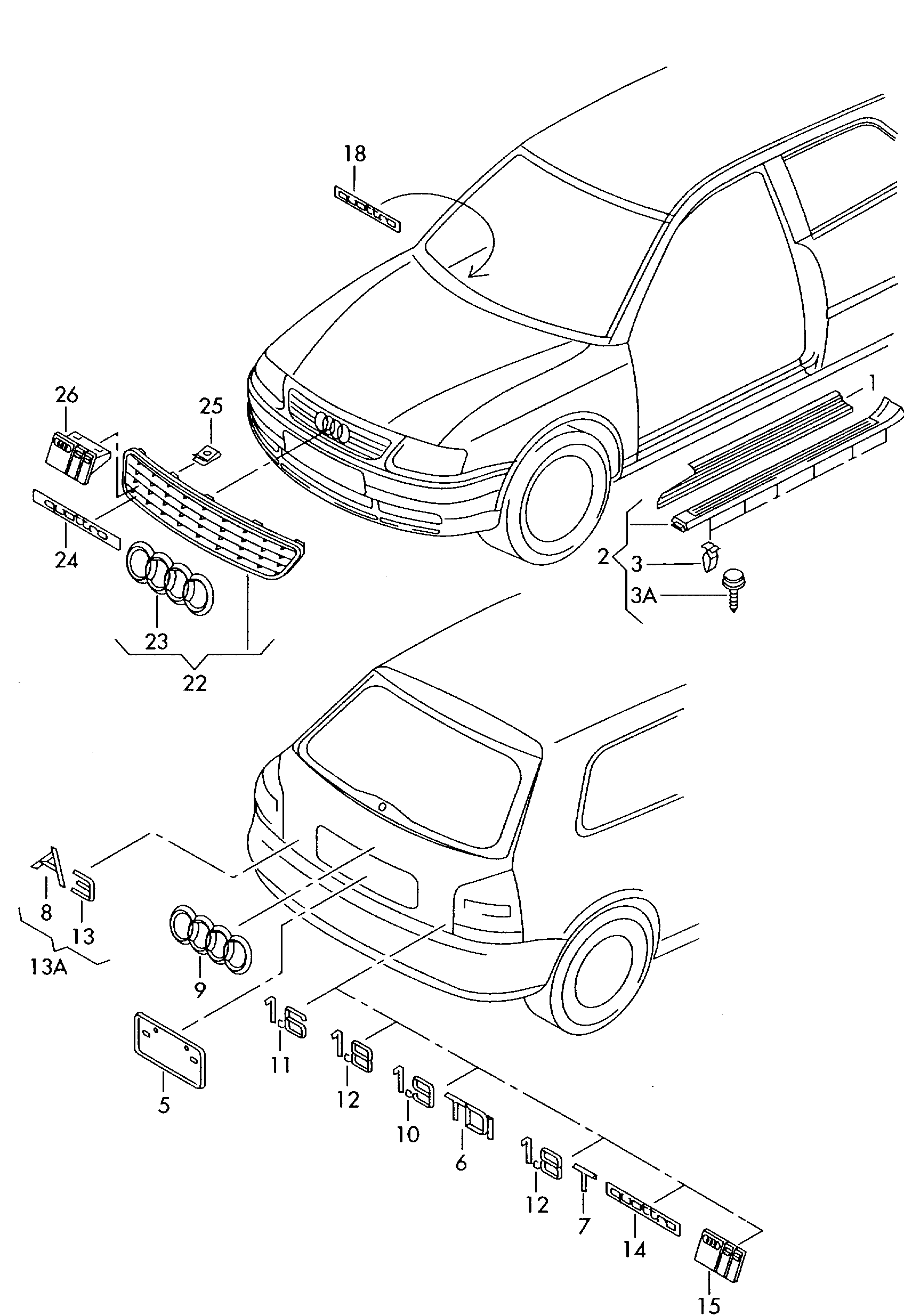 Схема ЕТКА Audi Надпись для панели приборов (Кузов) для Audi Audi  A3/S3/Sportback/qu. 2002 (Аргентина)