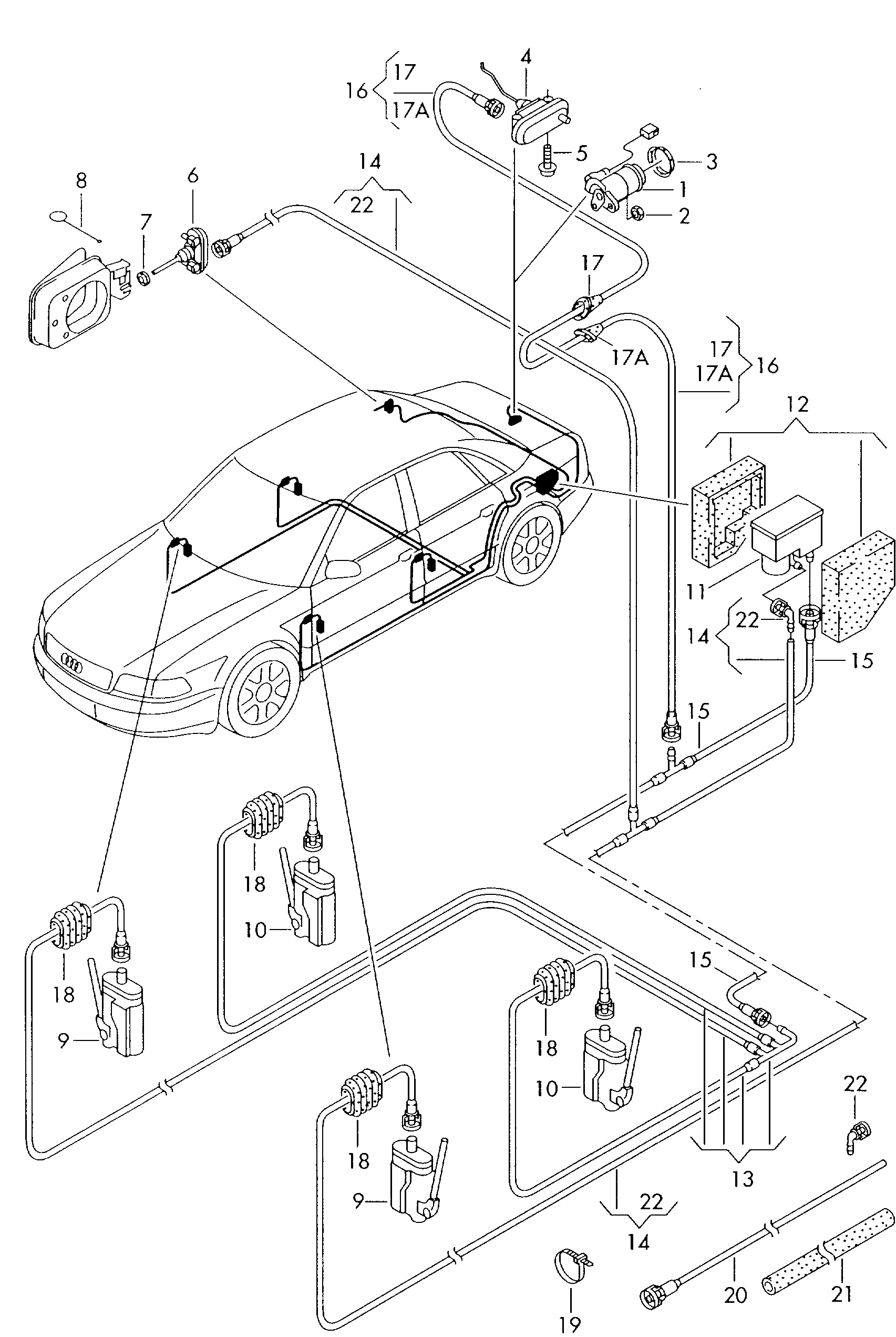 Схема ЕТКА Audi Центральный замок (Кузов) для Audi Audi A8 2003 (FAW-VW)