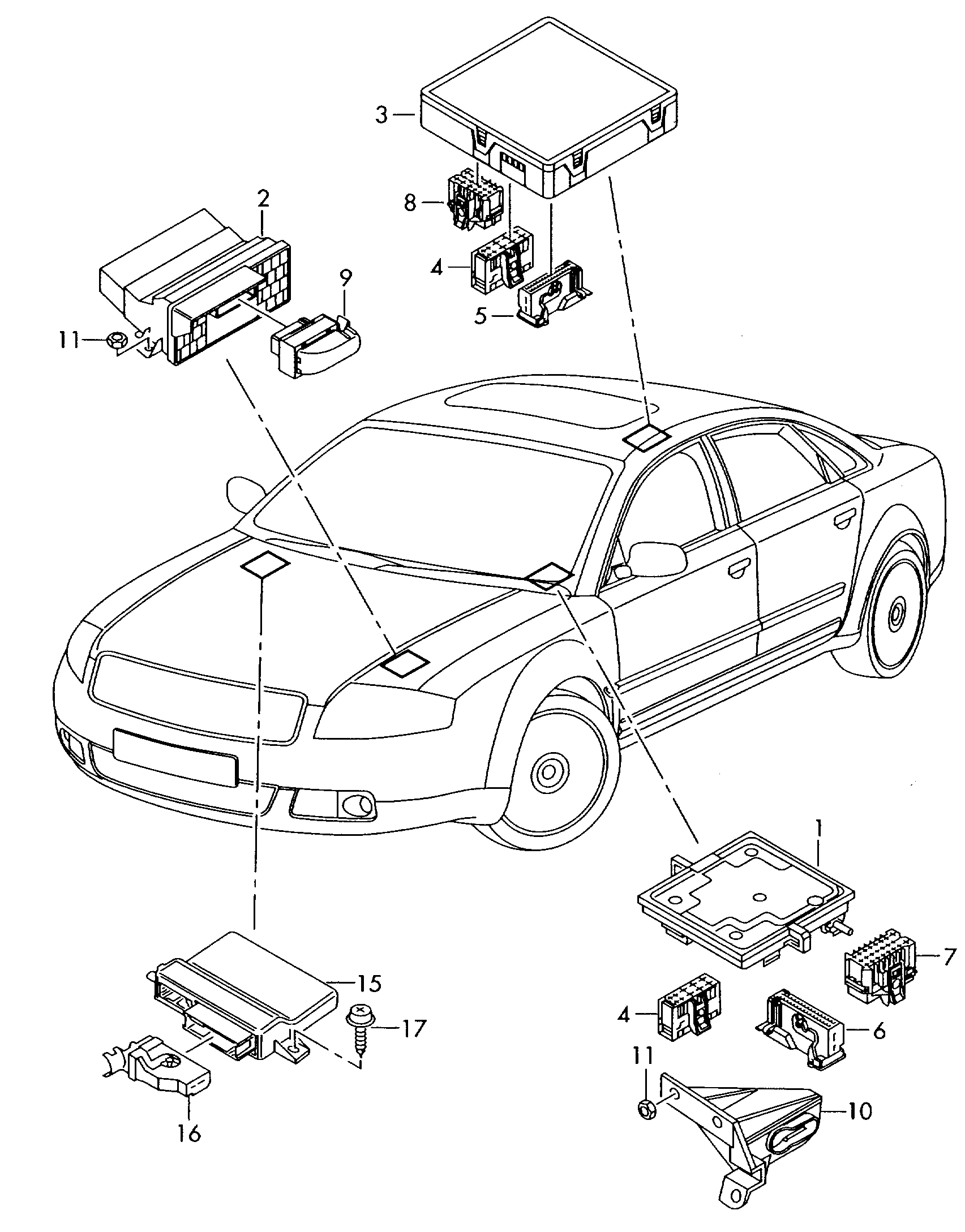 Схема ЕТКА Audi Блок управления бортовой сети;Центральный блок управления  систем комфорта (Электрооборудование) для Audi Audi A6/Avant 2006 (США)