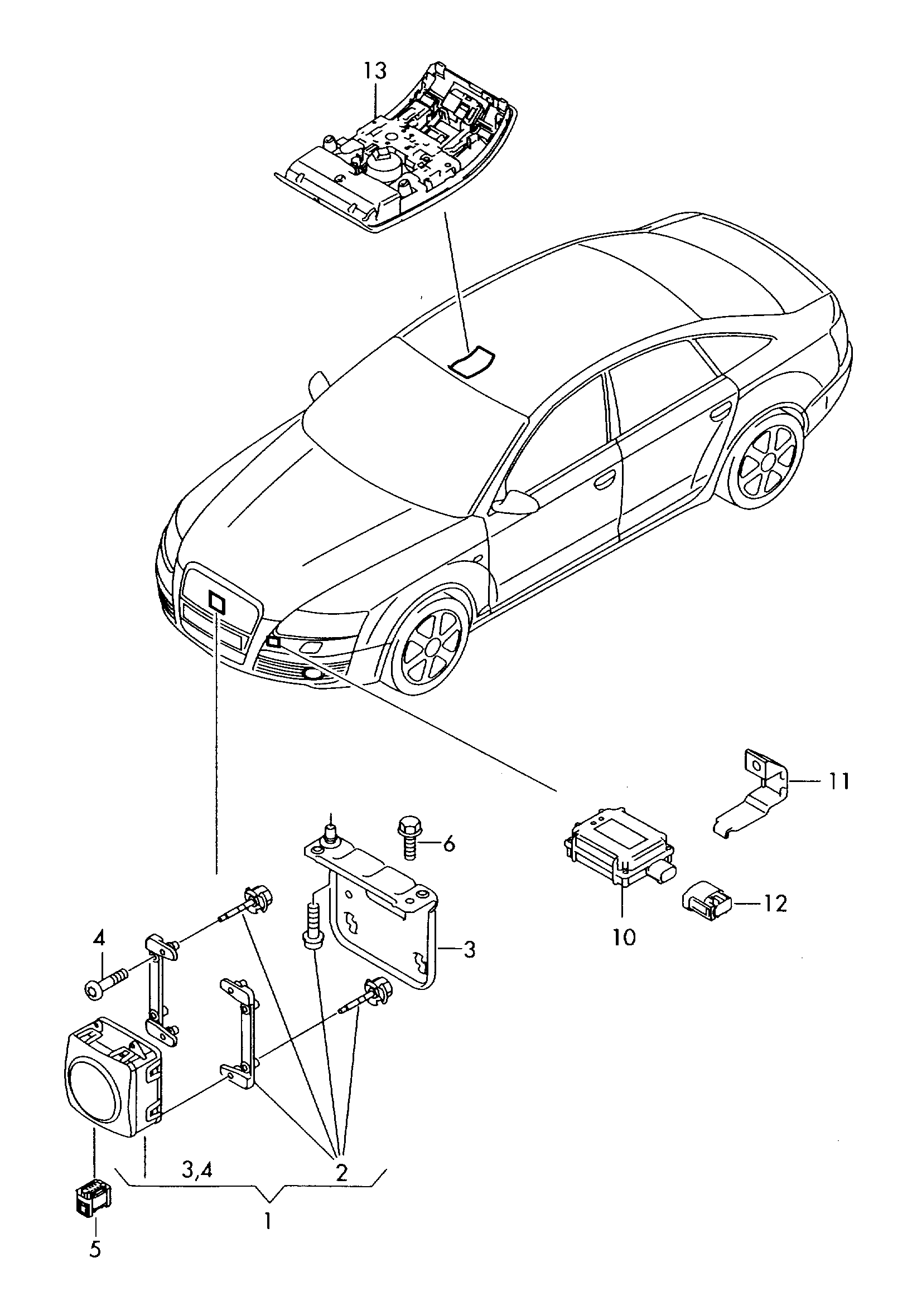 Схема ЕТКА Audi БУ системы открывания ворот гаража (Электрооборудование)  для Audi Audi A6 allroad quattro 2008 (Европа)