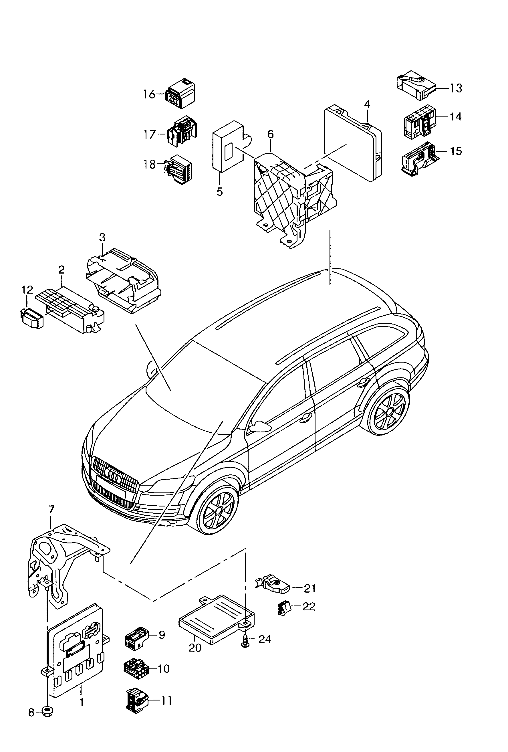 Схема ЕТКА Audi Блок управления бортовой сети;Центральный блок управления  систем комфорта (Электрооборудование) для Audi Audi Q7 2007 (Мексика)