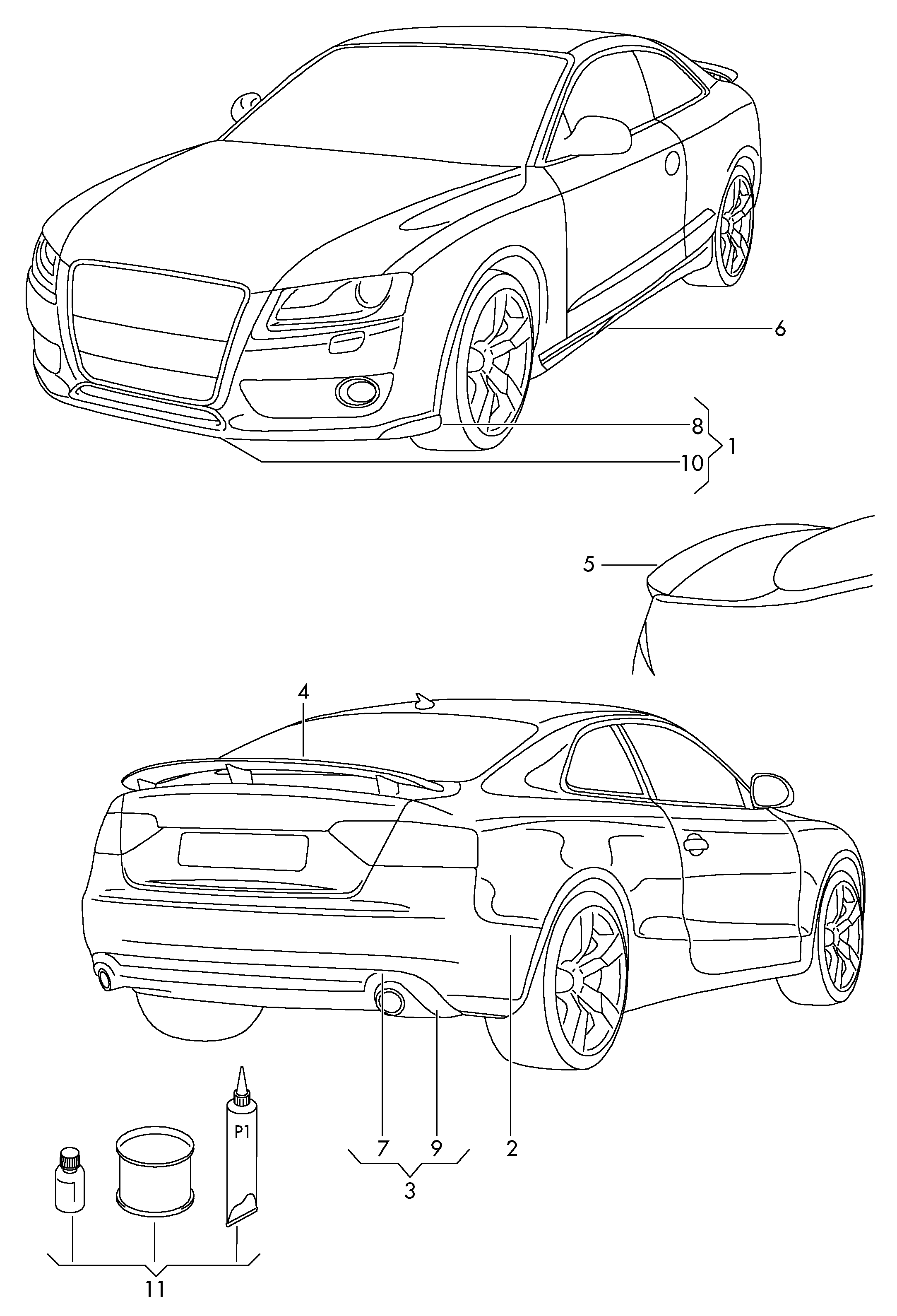 Схема ЕТКА Audi Оригинальные аксессуары;Аэродинамический обвес (Аксессуары,  Infotainment) для Audi Audi A5/S5 Coupe/Sportback 2014 (Европа)