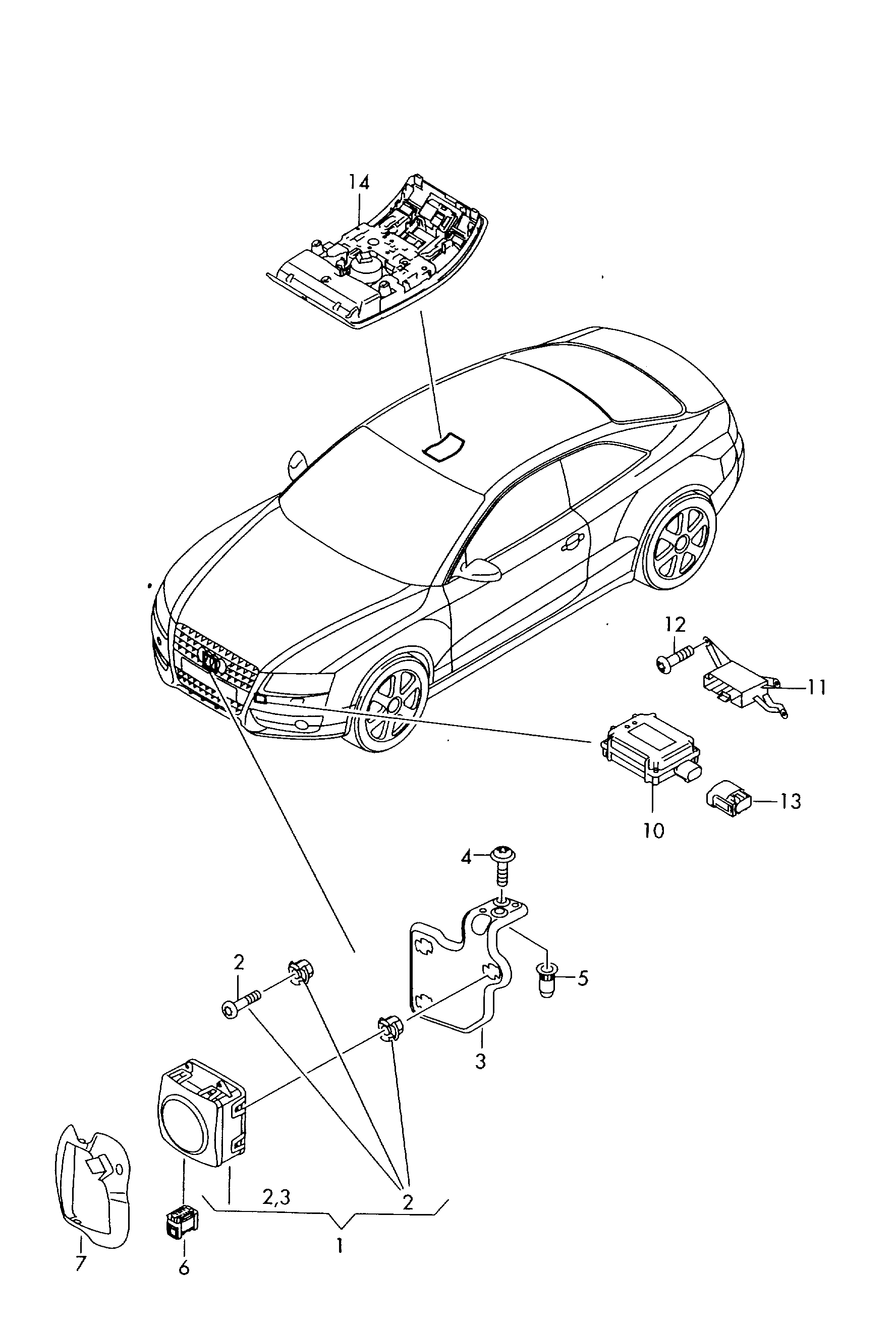 Схема ЕТКА Audi Радарный датчик;для автомобилей, оборудованн- ных  круиз-контролем и авто- матич. регулятором дистанции (Электрооборудование)  для Audi Audi A4 allroad quattro 2011 (FAW-VW)