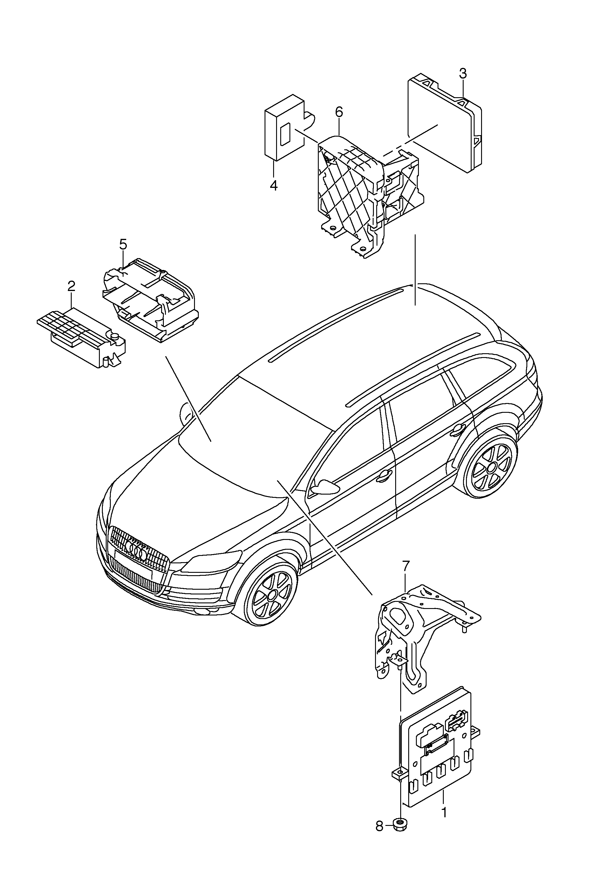 Схема ЕТКА Audi Блок управления бортовой сети;Центральный блок управления  систем комфорта (Электрооборудование) для Audi Audi Q7 2011 (США)