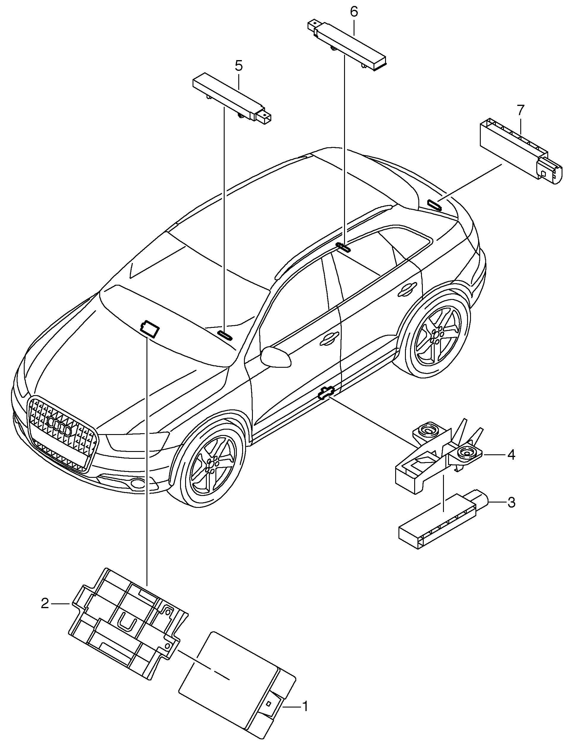 Схема ЕТКА Audi БУ системы санкционирования доступа и пуска  двигателя;Антенна системы санкц. доступа и пуска двигателя  (KESSY);============================== (Электрооборудование) для Audi Audi  Q3 2016 (FAW-VW)