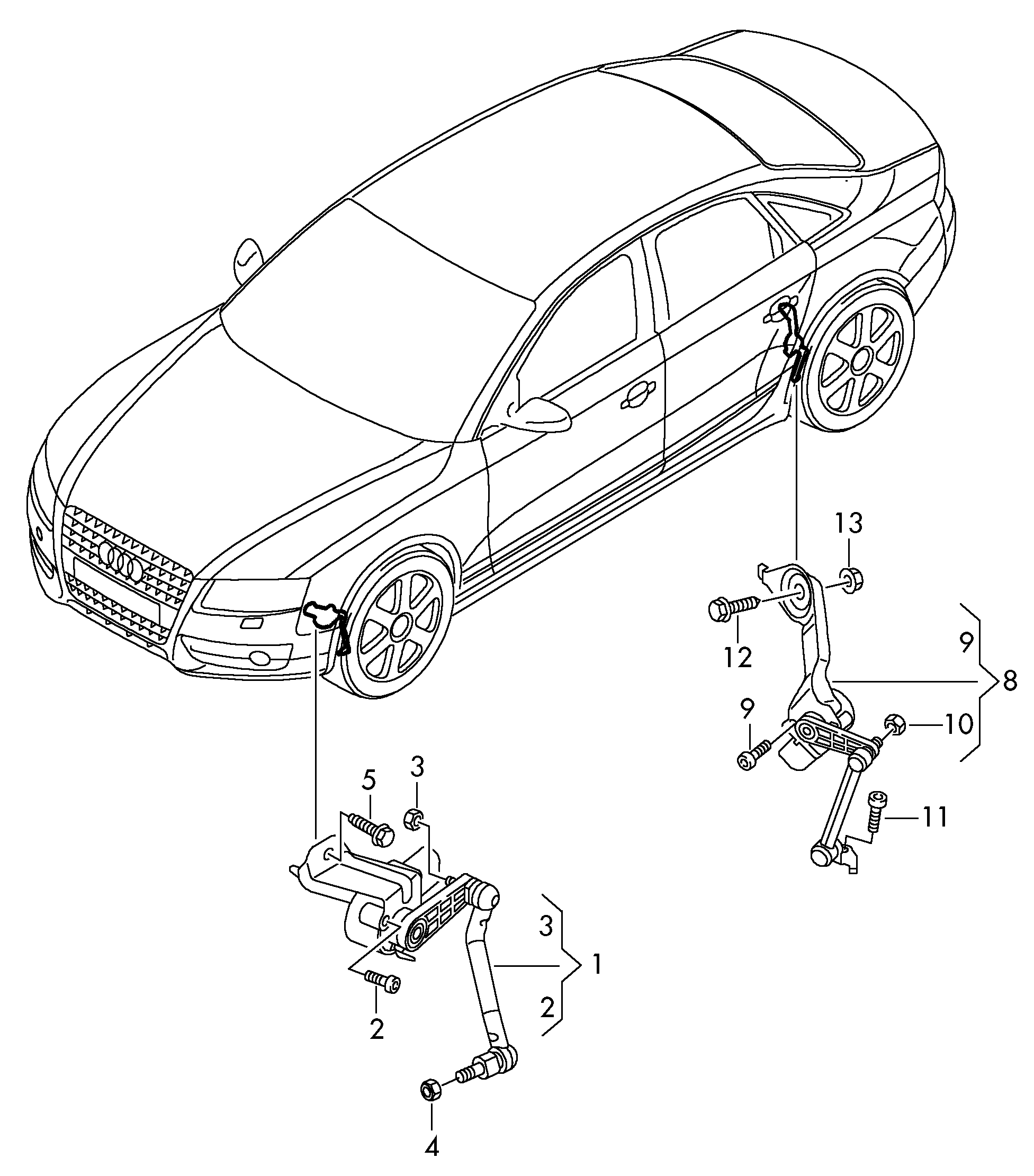 Схема ЕТКА Audi Датчик корректора фар (Электрооборудование) для Audi Audi  A4/Avant 2013 (Аргентина)