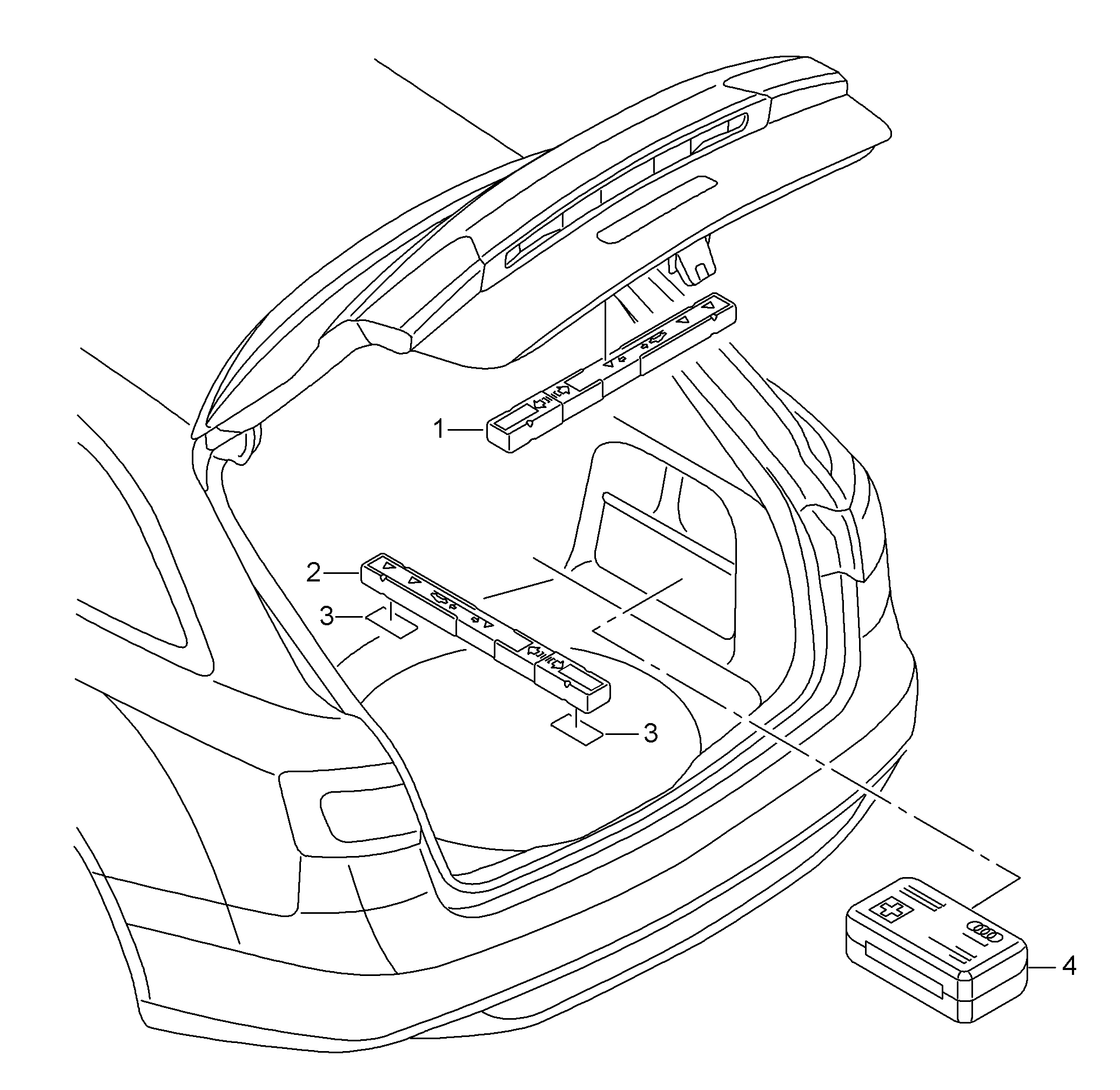 Схема ЕТКА Audi Аптечка;Знак аварийной остановки (Кузов) для Audi Audi Q3  2014 (Мексика)