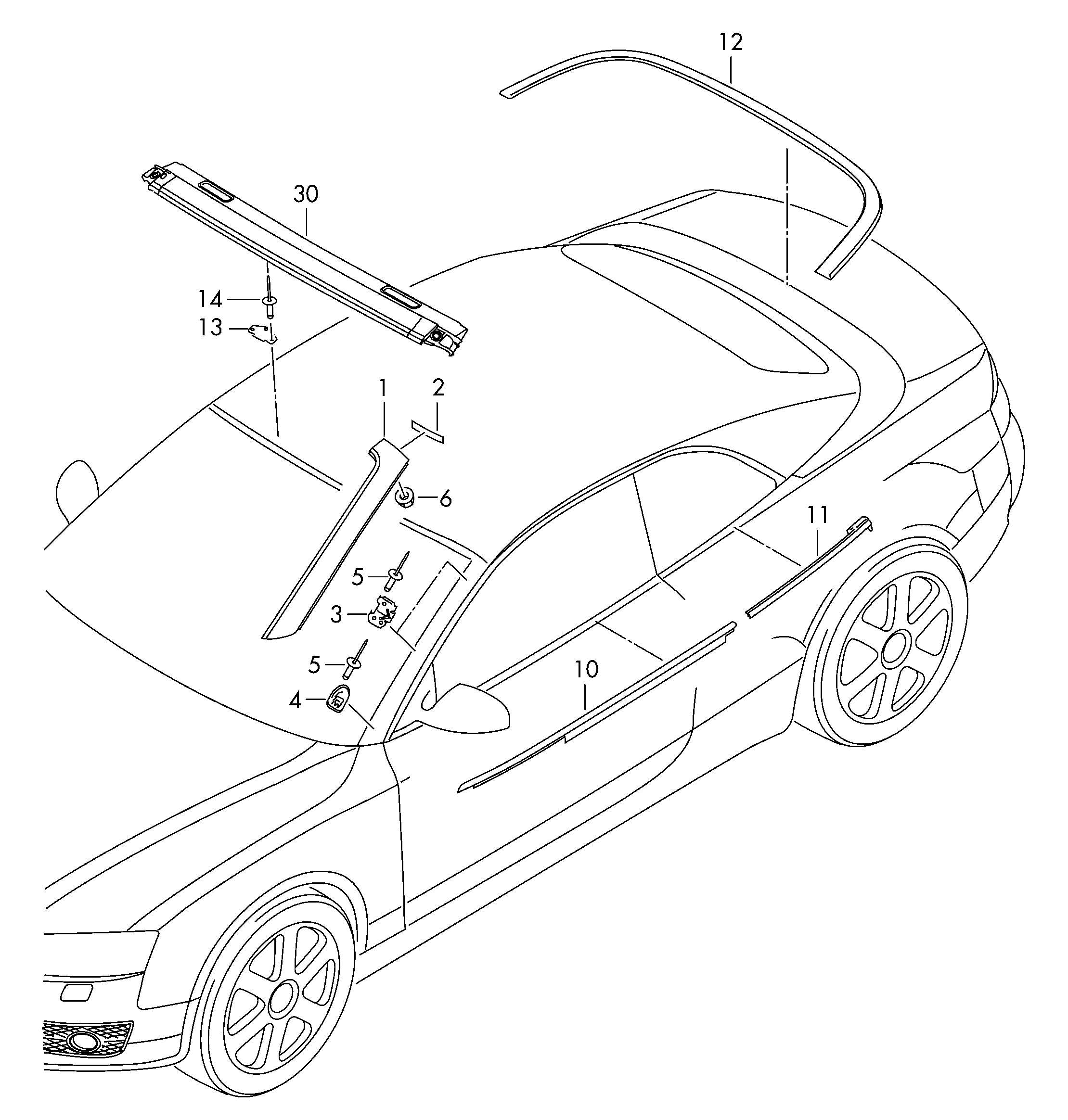 Схема ЕТКА Audi Накладка для стойки А;Уплотнитель двери с декоративной  накладкой;Декор. наклад. рамы скл. крыши (Кузов) для Audi Audi RS5  Cabriolet qu. 2016 (Европа)