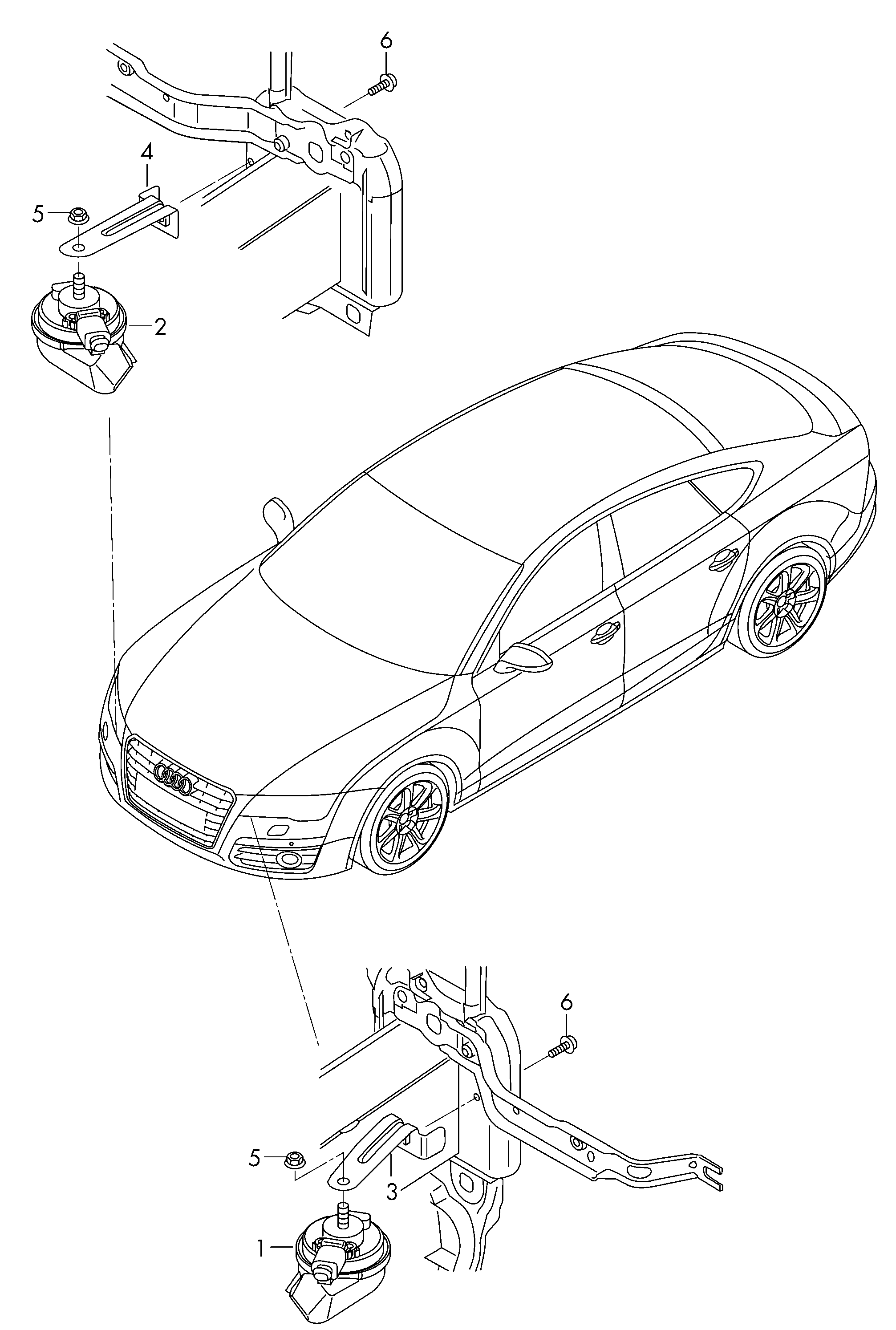 Схема ЕТКА Audi Звуковой сигнал (Электрооборудование) для Audi Audi A7  Sportback 2016 (FAW-VW)