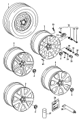 Алюминиевый диск; Стальной колёсн. диск со смин.
шиной (докат. колесо); Колпак колеса; Балансировочный груз
