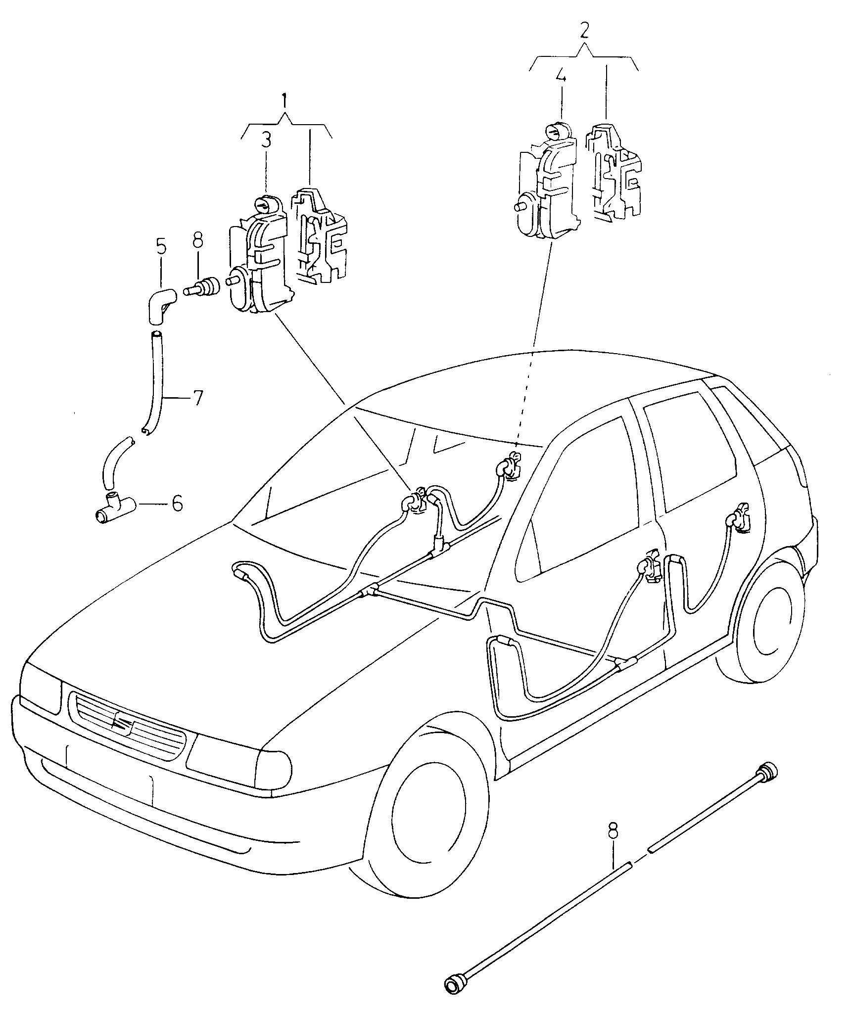 Схема ЕТКА Seat Центральный замок для дверей (Кузов) для Seat Ibiza/ST 1996  (E)