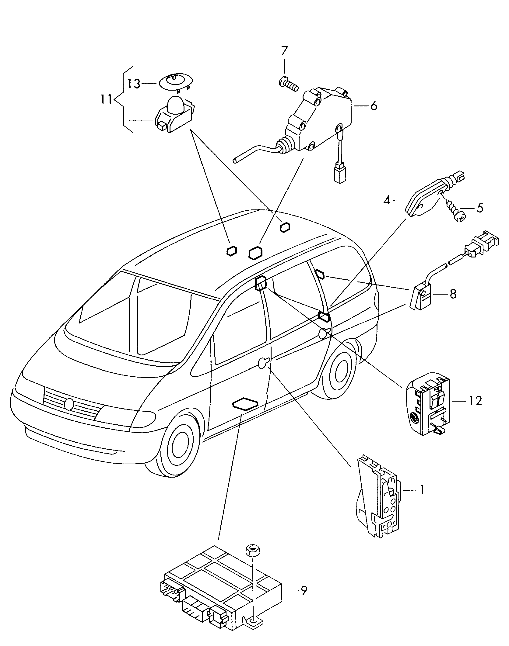 Схема ЕТКА Seat Центральный замок (Электрооборудование) для Seat Alhambra  2010 (E)