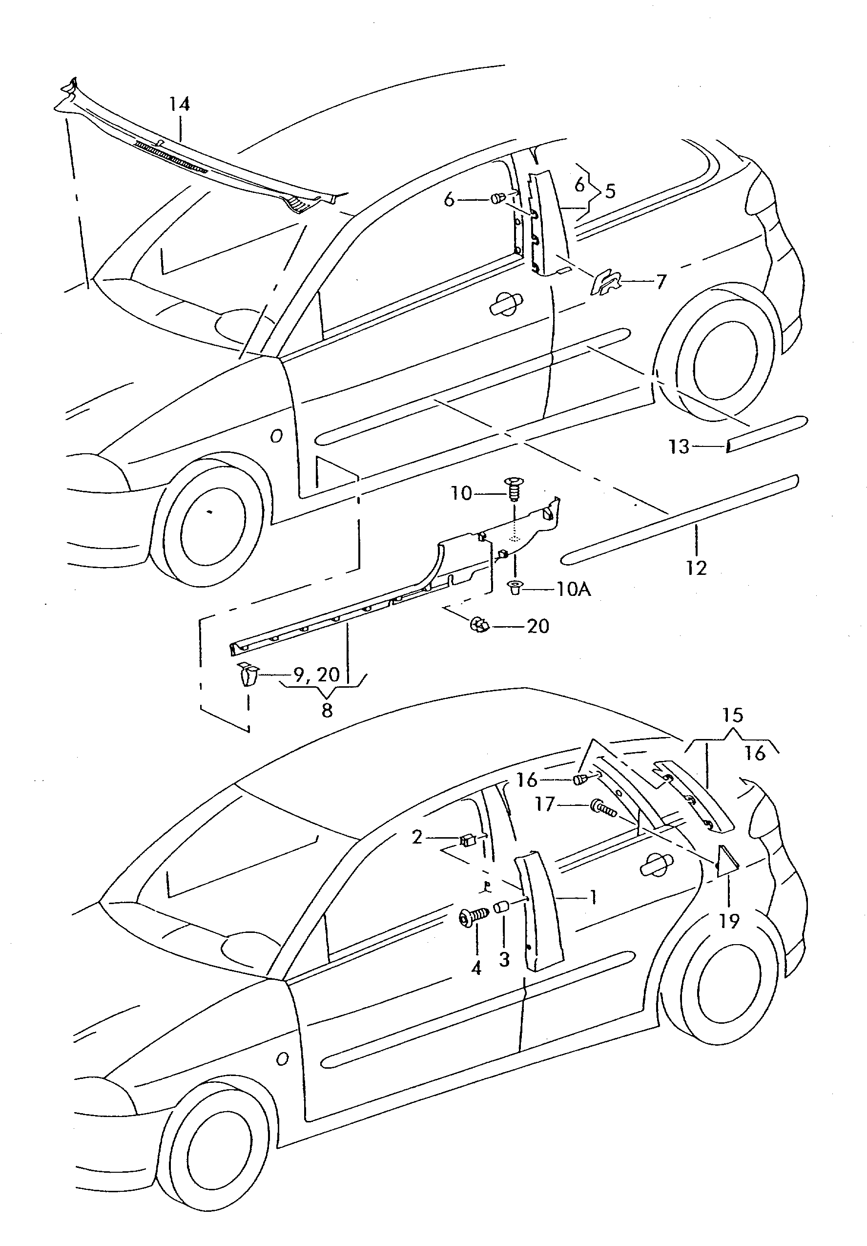 Схема ЕТКА Seat Декоративная пленка для рамы дверного окна (Кузов) для Seat  Ibiza/ST 2004 (E)