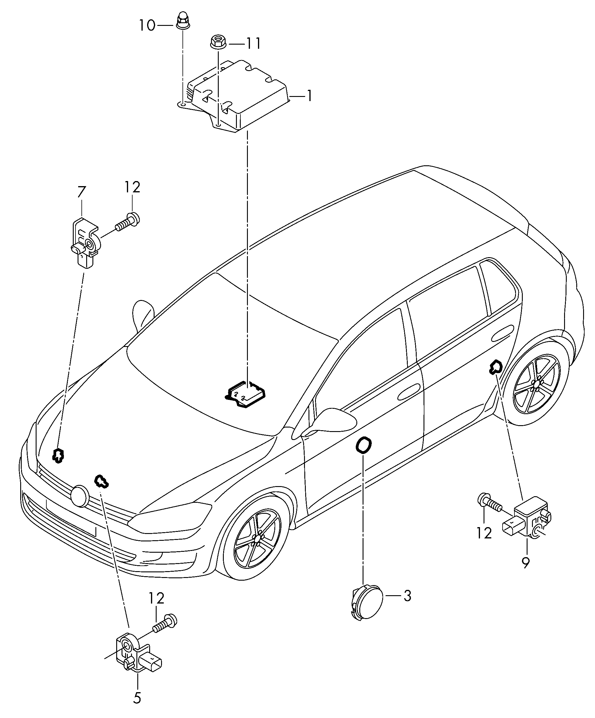 Схема ЕТКА Seat Датчики подушек безопасности (Электрооборудование) для Seat  Leon/Leon 4 2016 (E)