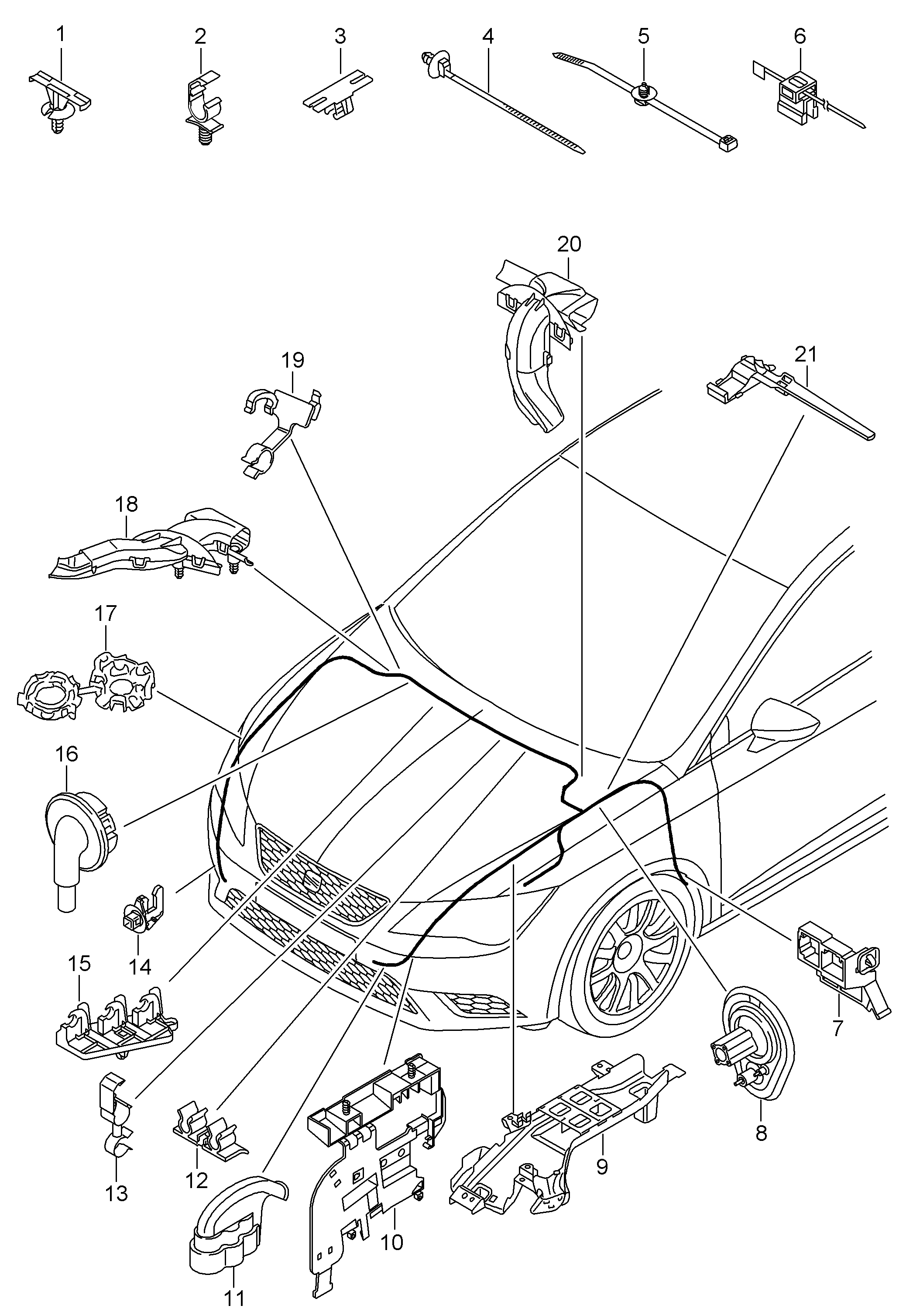 Схема ЕТКА Seat Детали не в сборе, которые не относятся к поставляемым жгу-  там проводов (Электрооборудование) для Seat Leon/Leon 4 2016 (E)