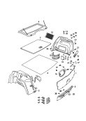 Облицовка крышки багаж. отсека; Накладка для кронштейна замка; Обивка задней полки
.; Обивка багажного отсека