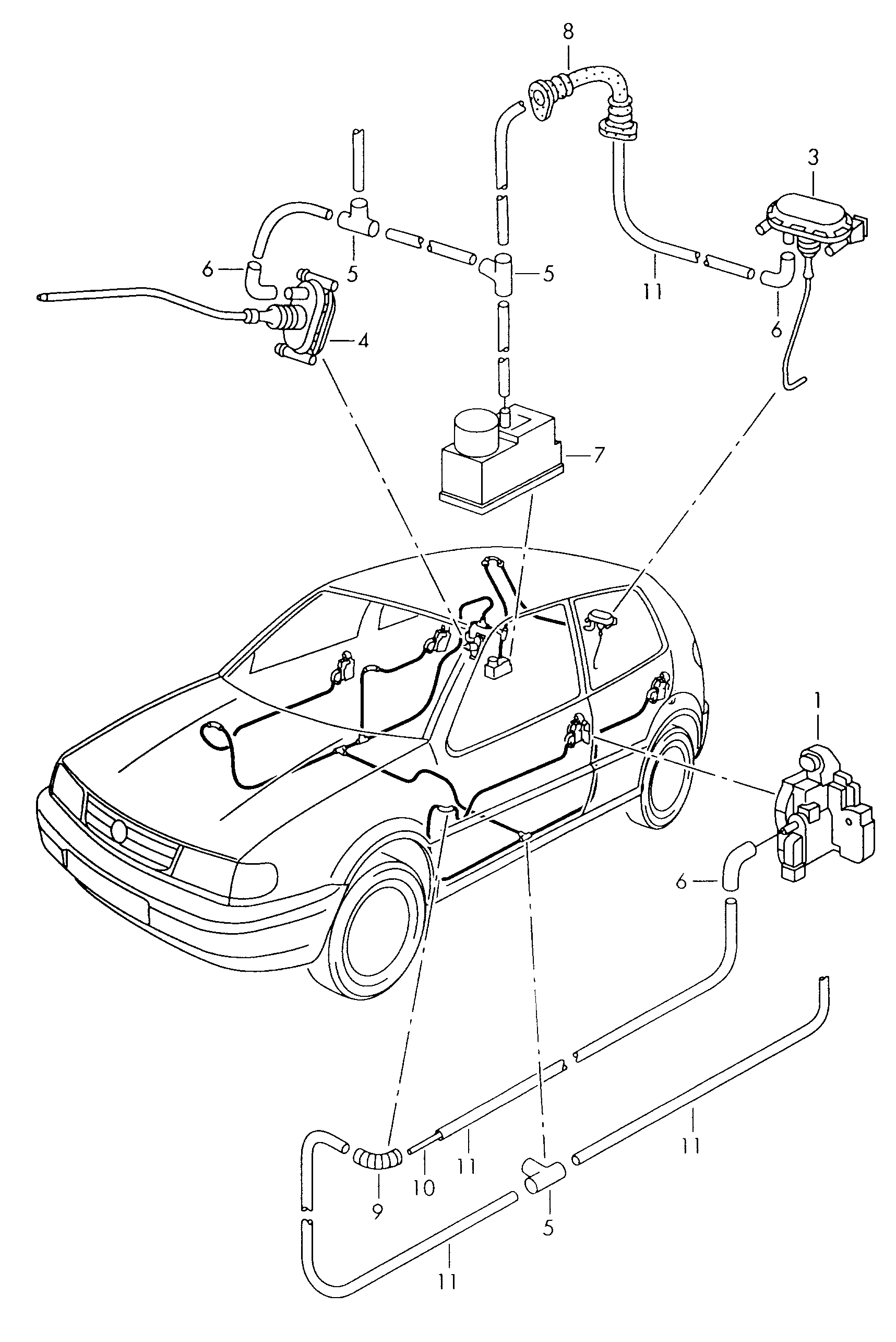 Схема ЕТКА Volkswagen Центральный замок (Кузов) для Volkswagen  Polo/derby/Vento-IND 2000 (Европа)