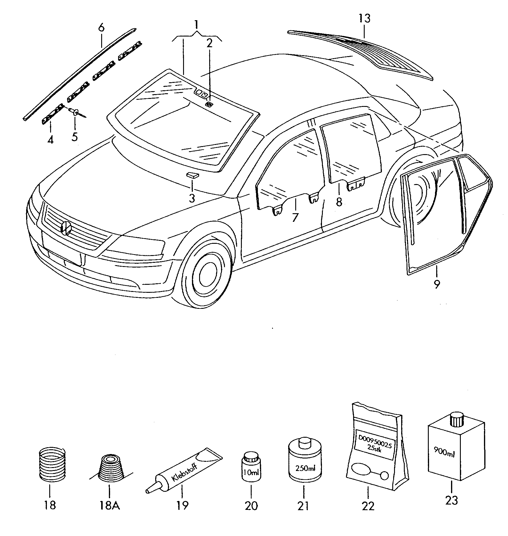 Схема ЕТКА Volkswagen Клеящий и уплотняющий материал (Кузов) для Volkswagen  Phaeton 2002 (Европа)