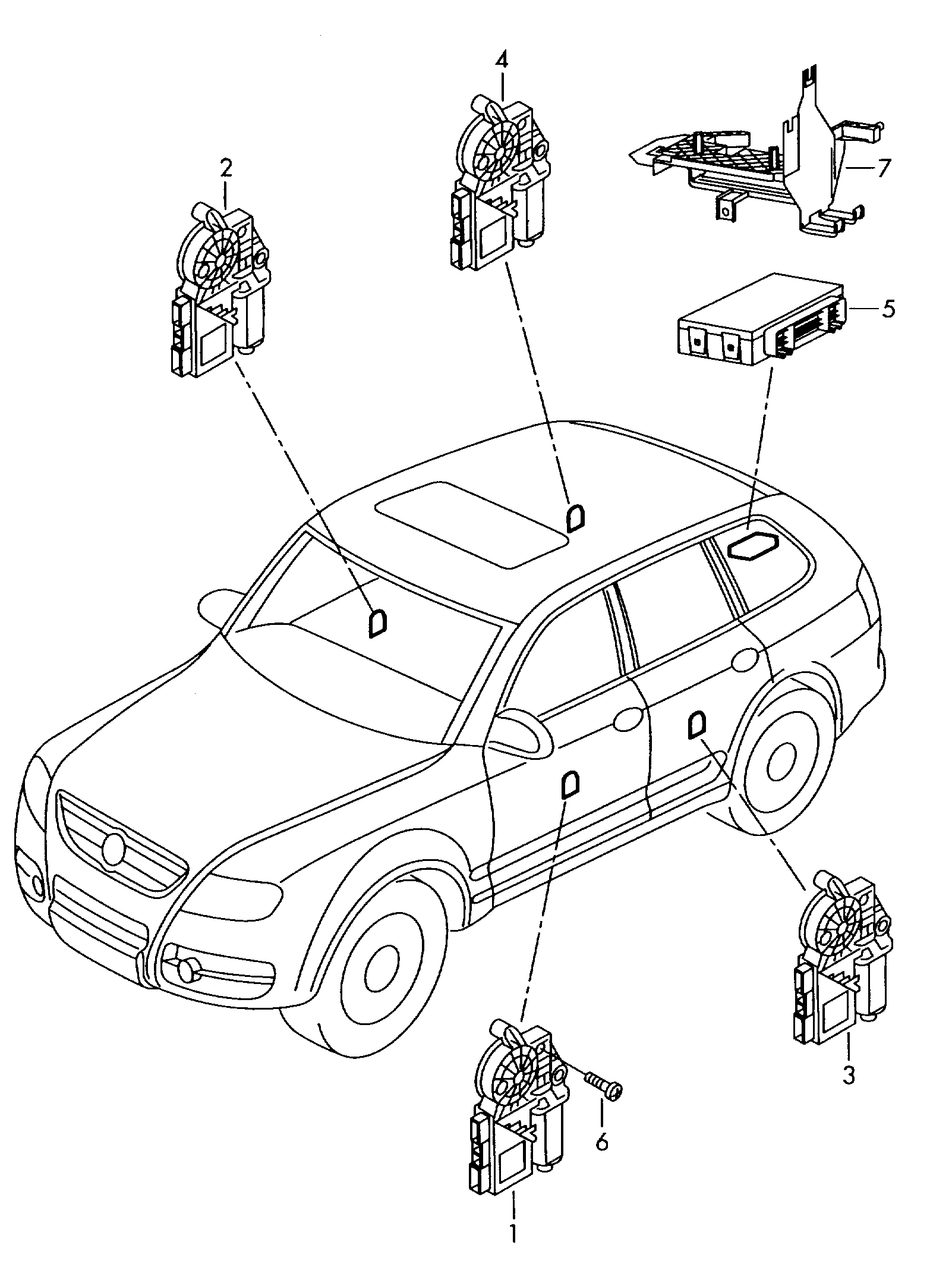 Схема ЕТКА Volkswagen Центральный блок управления систем комфорта;Дисплей  комбин. прибор.: (Электрооборудование) для Volkswagen Touareg 2004 (Европа)