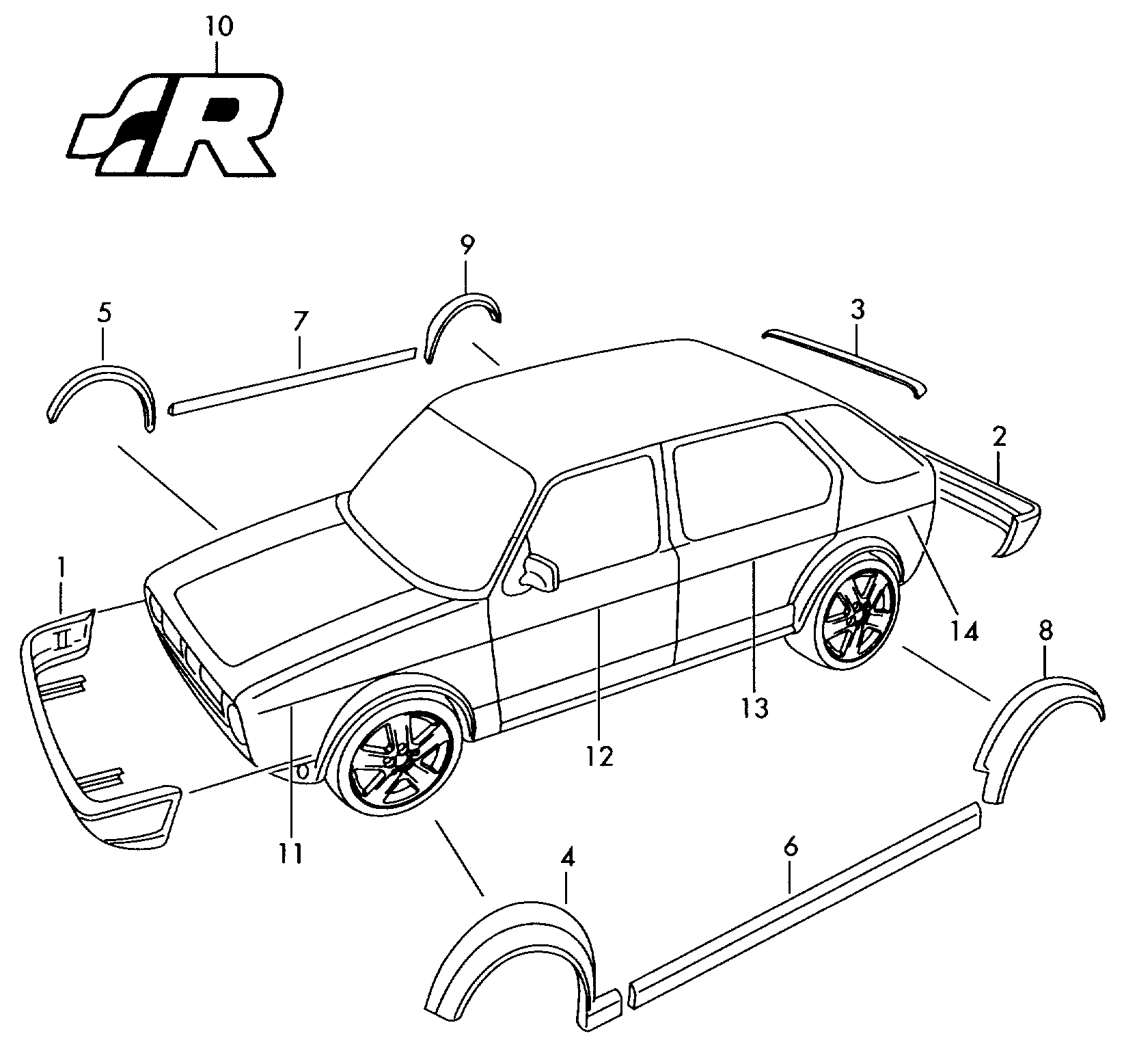 Схема ЕТКА Volkswagen Надпись;Угл. эл. д. защ. от уд. гравия (Кузов) для  Volkswagen Citi Golf 2008 (Южная африка)