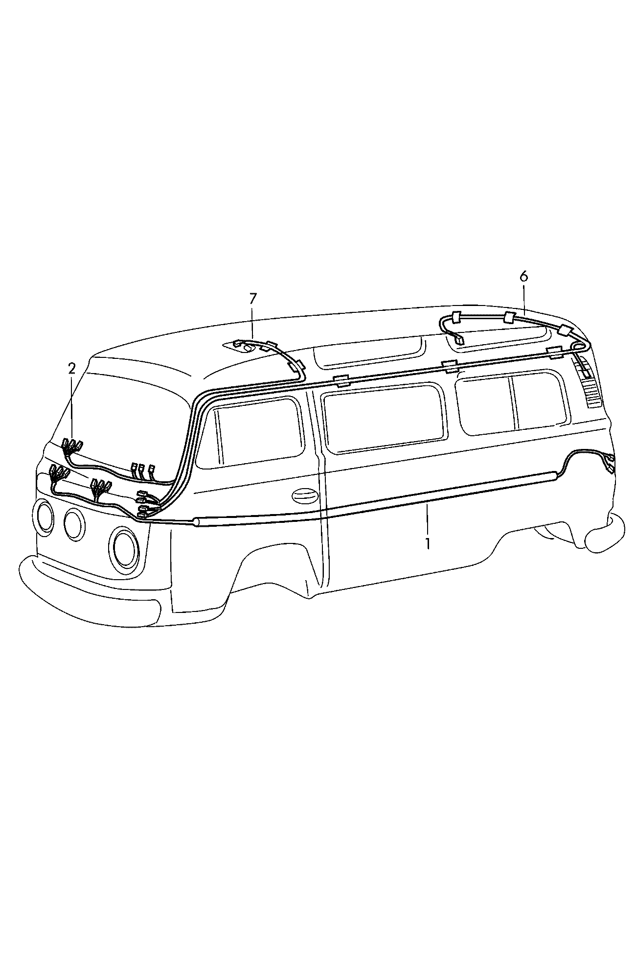 Схема ЕТКА Volkswagen Жгут проводов динамиков (Электрооборудование) для  Volkswagen Transporter Kombi 1998 (Бразилия)