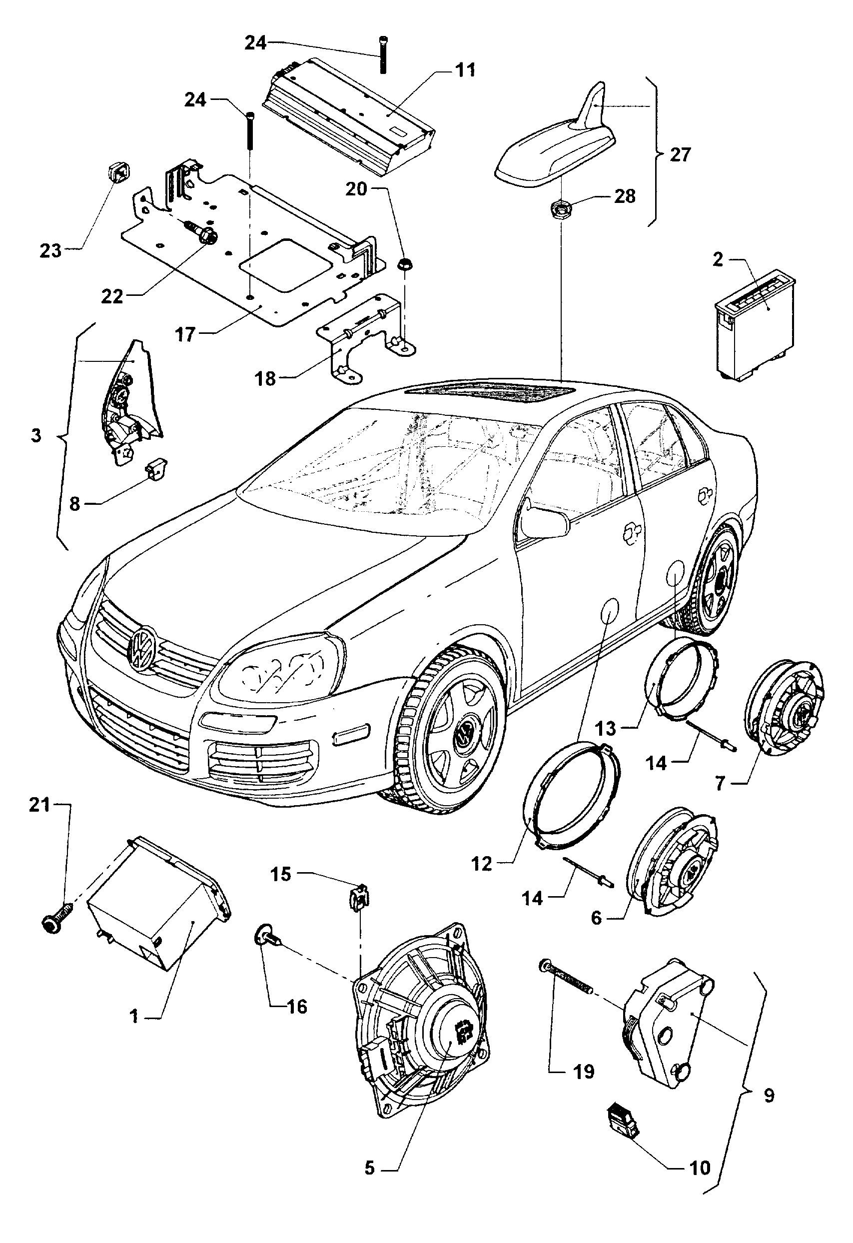 Схема ЕТКА Volkswagen Антенна для крыши (Аксессуары, Infotainment) для  Volkswagen Bora 2007 (Мексика)