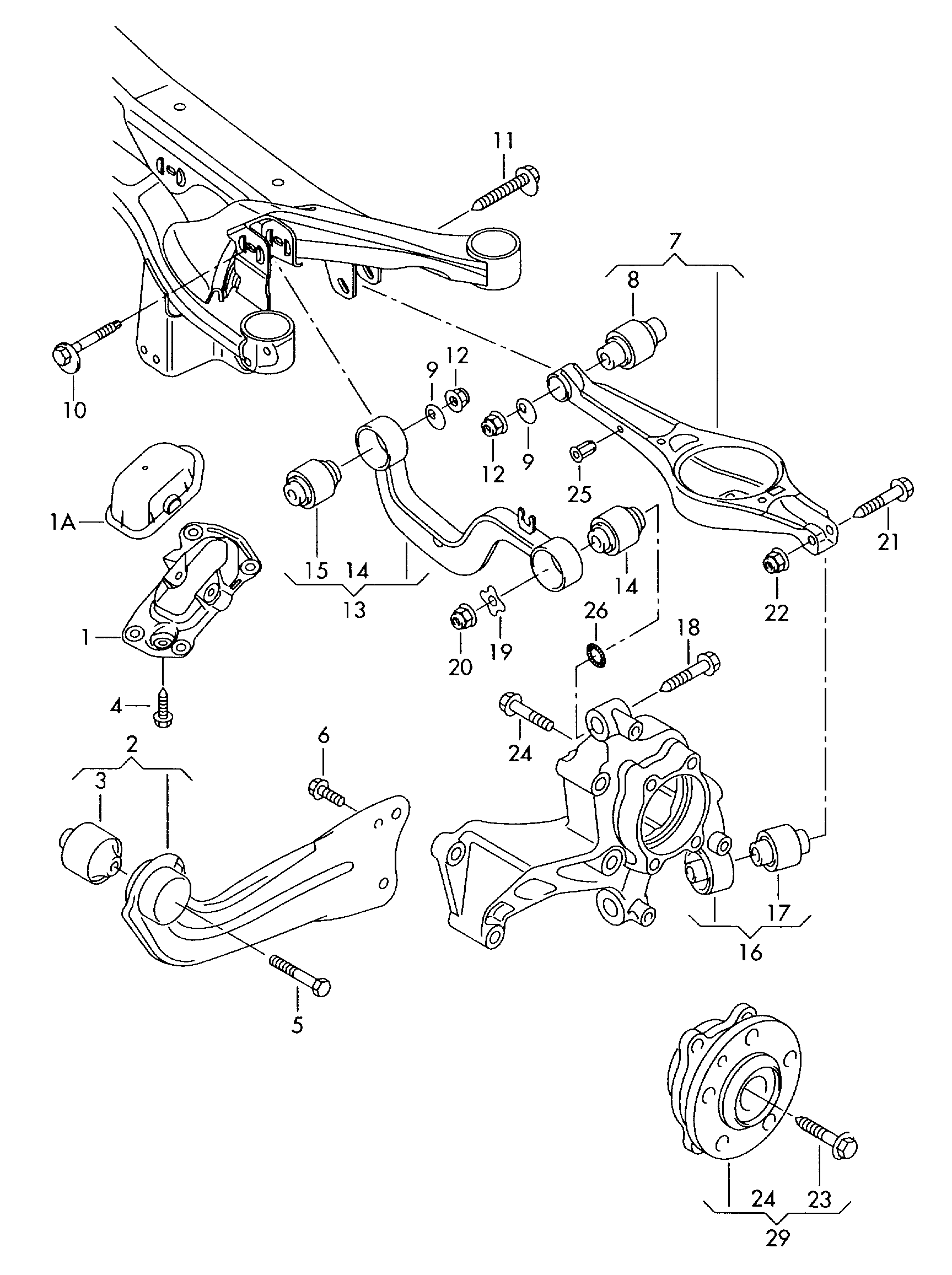 Детали передней подвески: рычаги, стабилизатор, амортизаторы, втулки, сайлентблоки Туарег