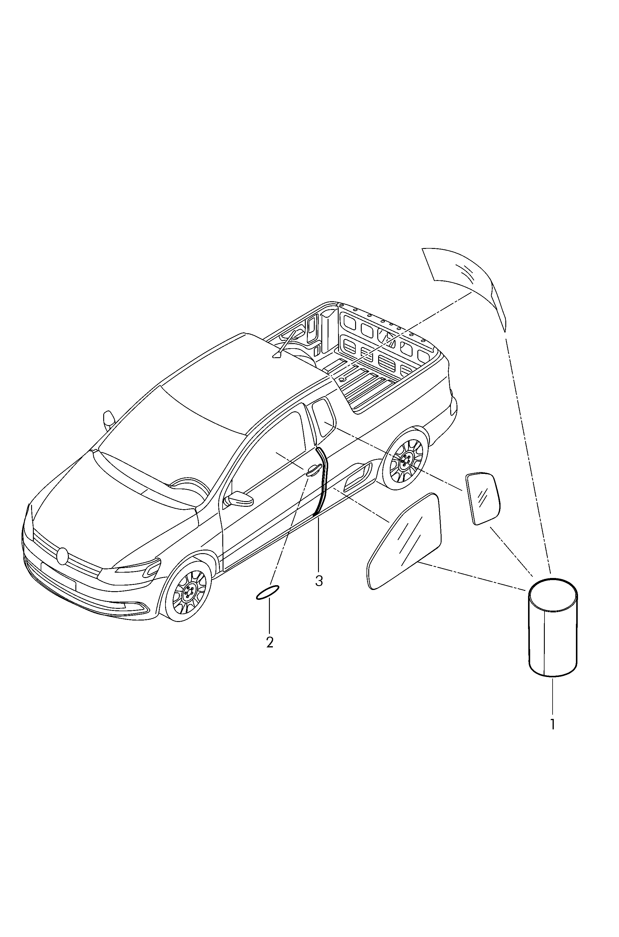 Схема ЕТКА Volkswagen Аксессуары;Защитная плёнка  (самоклеящаяся);Тонировочная плёнка для бокового и заднего стёкол  (Аксессуары, Infotainment) для Volkswagen Saveiro 2017 (Бразилия)