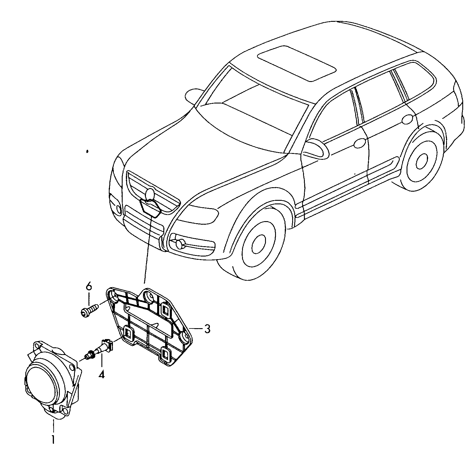 Схема ЕТКА Volkswagen Радарный датчик;для автомобилей, оборудованн- ных  круиз-контролем и авто- матич. регулятором дистанции (Электрооборудование)  для Volkswagen Touareg 2007 (Европа)