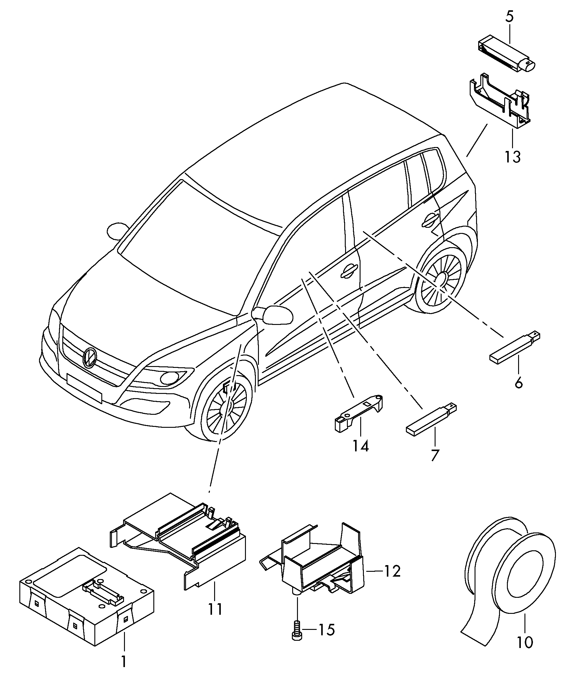 Схема ЕТКА Volkswagen Антенна системы санкц. доступа и пуска двигателя  (KESSY) (Электрооборудование) для Volkswagen Tiguan 2017 (Бразилия)