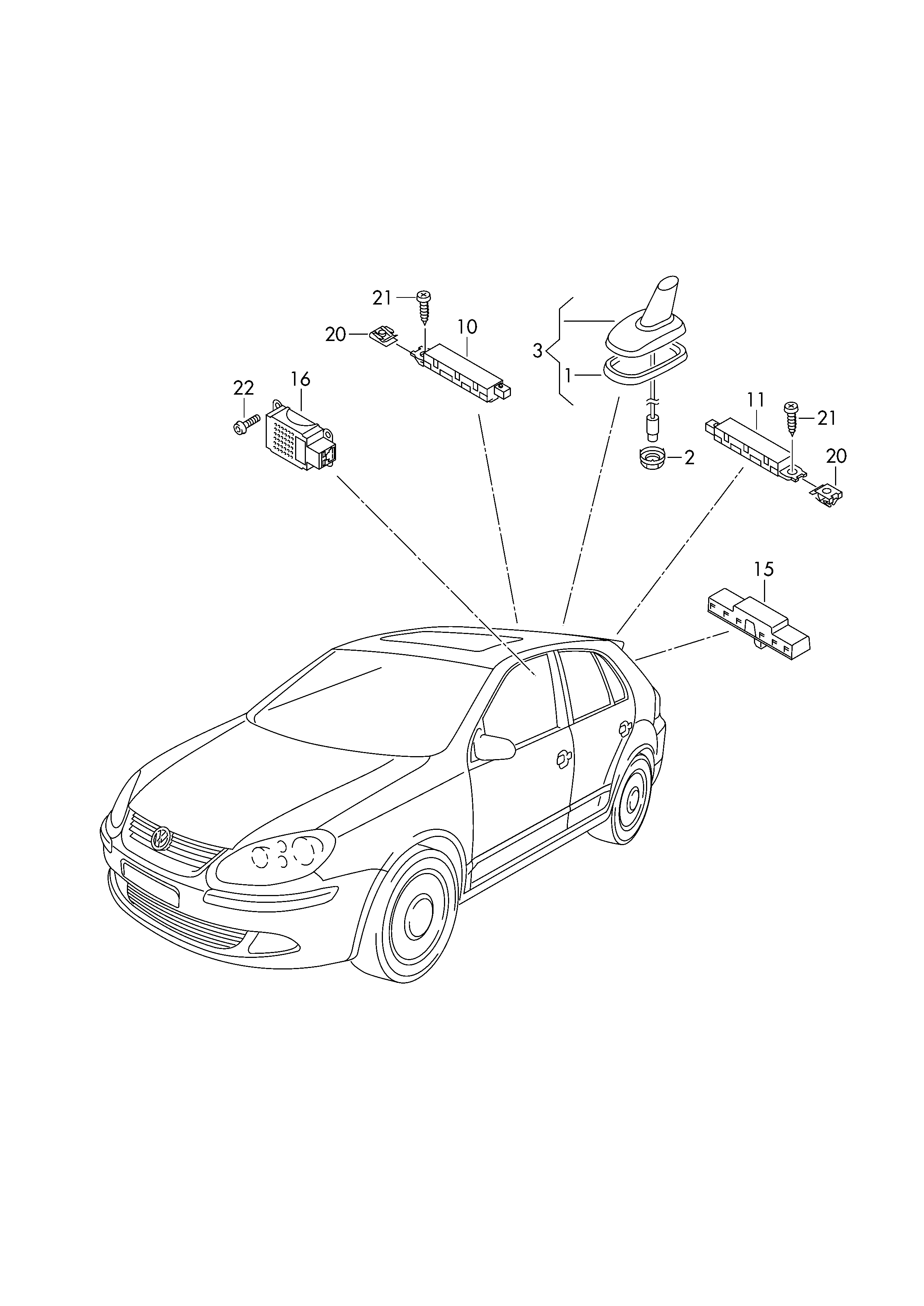 Схема ЕТКА Volkswagen Макет антенны на крыше (Аксессуары, Infotainment) для  Volkswagen Golf/Golf R32 2011 (Мексика)