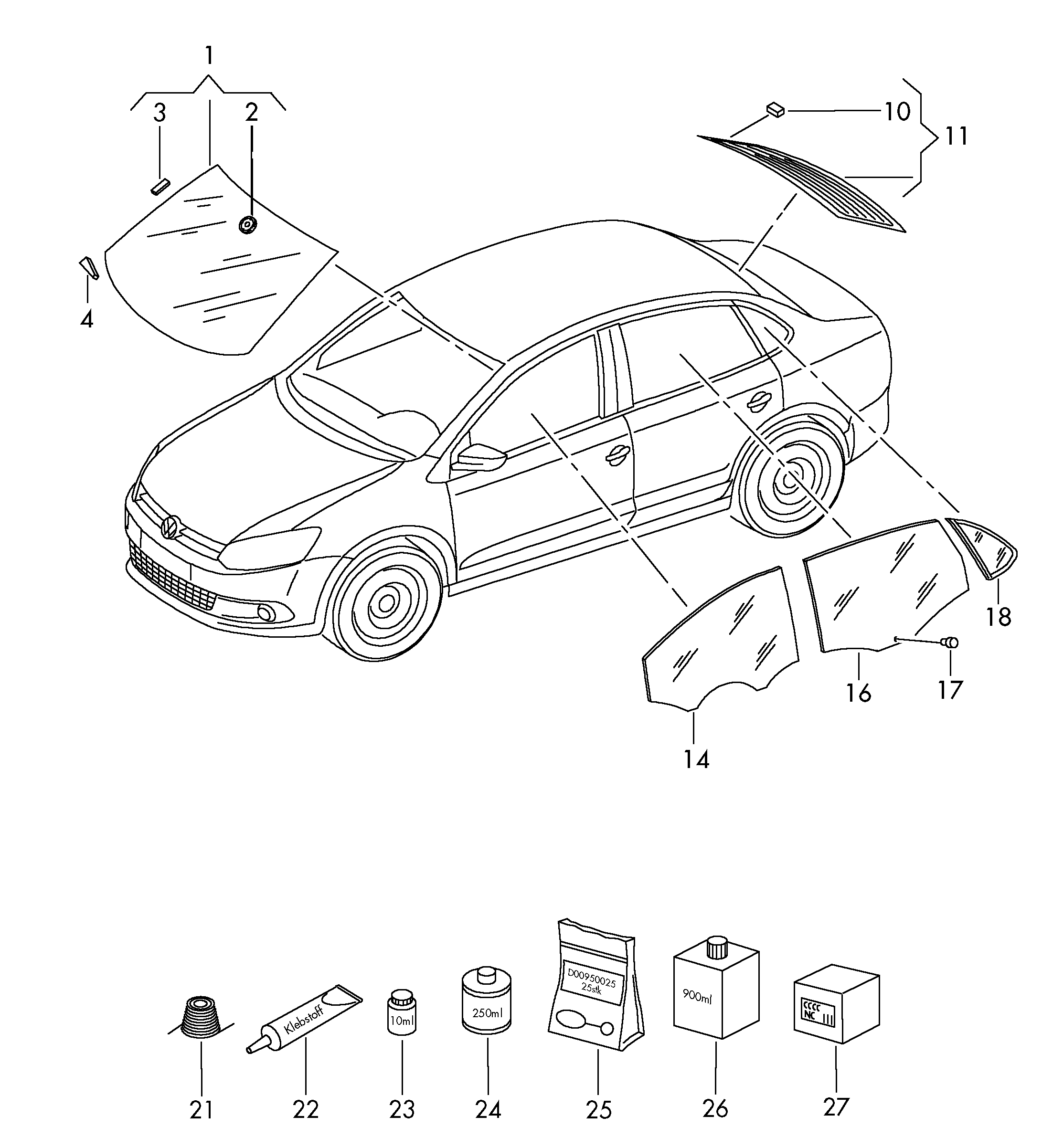 Схема ЕТКА Volkswagen Клеящий и уплотняющий материал (Кузов) для Volkswagen  Polo/Vento 2017 (Мексика)