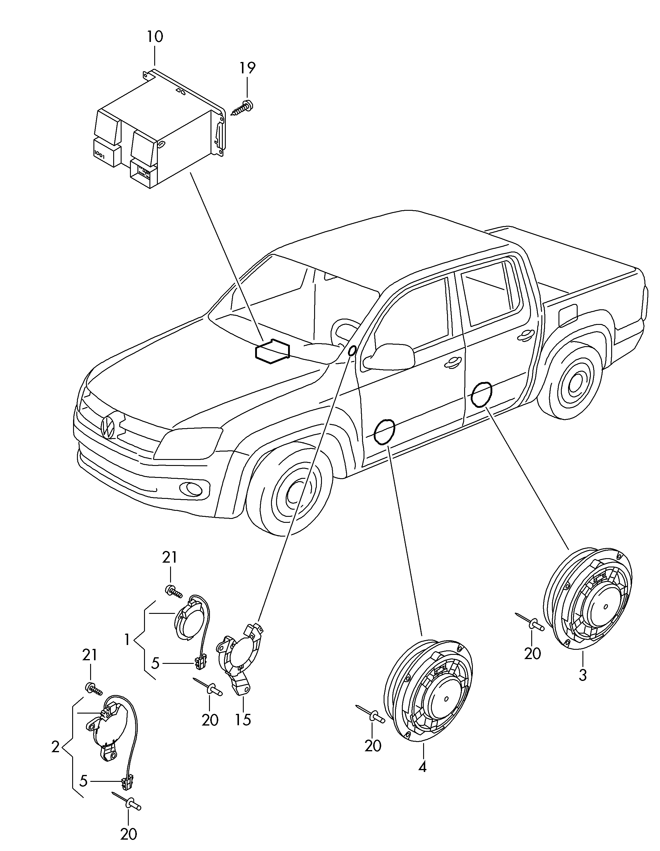 Схема ЕТКА Volkswagen Громкоговоритель;для автомобилей с 6 дина- миками  (Аксессуары, Infotainment) для Volkswagen Amarok 2017 (Мексика)