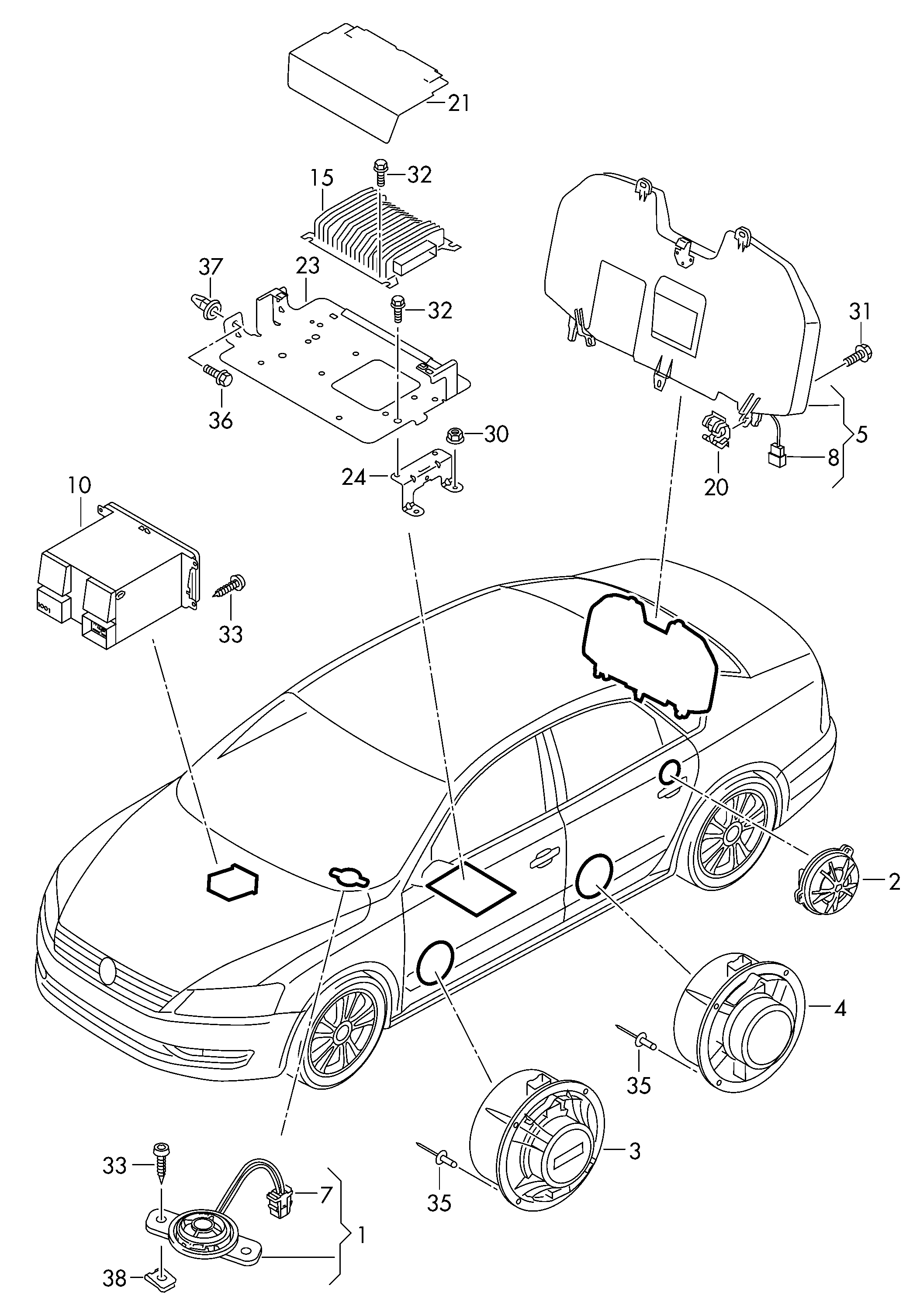 Схема ЕТКА Volkswagen Магнитола (Аксессуары, Infotainment) для Volkswagen  Passat 2015 (США)