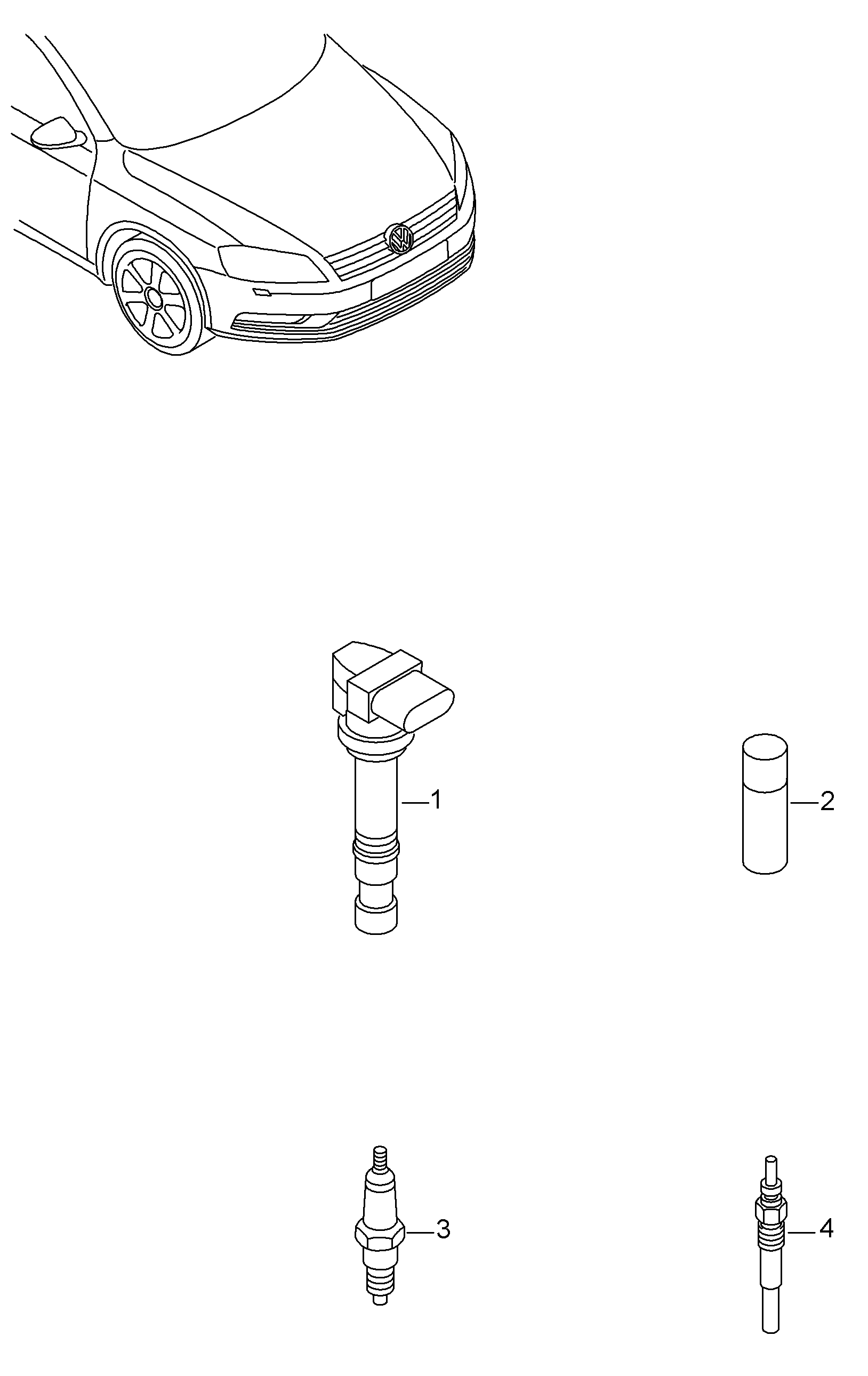 Схема ЕТКА Volkswagen Катушка зажигания;Cвеча зажигания;Cвеча накаливания  (Электрооборудование) для Volkswagen Passat/Variant/4Motion 2015 (Южная  африка)