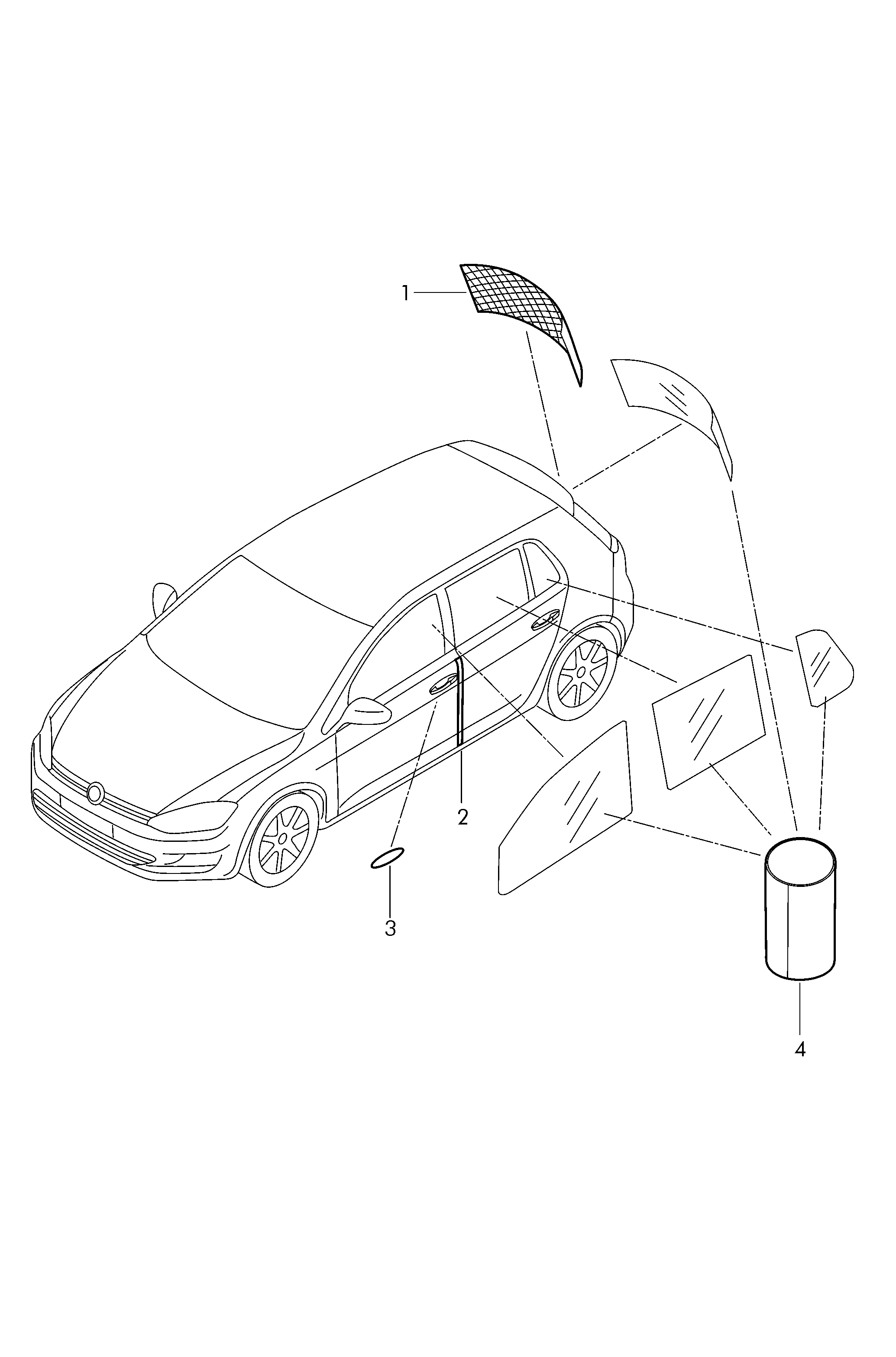 Схема ЕТКА Volkswagen Аксессуары;Шторка солнцезащитная;Защитная плёнка  (самоклеящаяся);Тонировочная плёнка для бокового и заднего стёкол  (Аксессуары, Infotainment) для Volkswagen Golf 2017 (Бразилия)